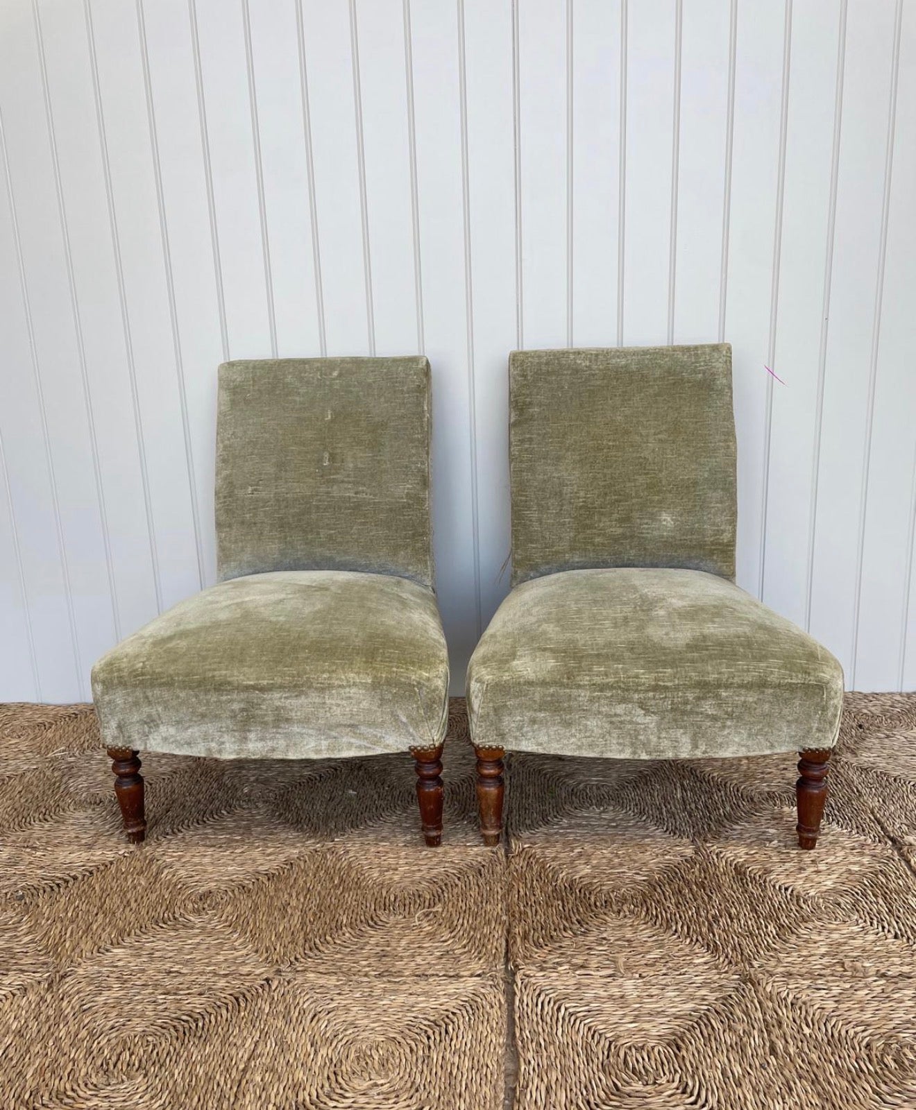 French Slipper Chair in Pale Green Velvet