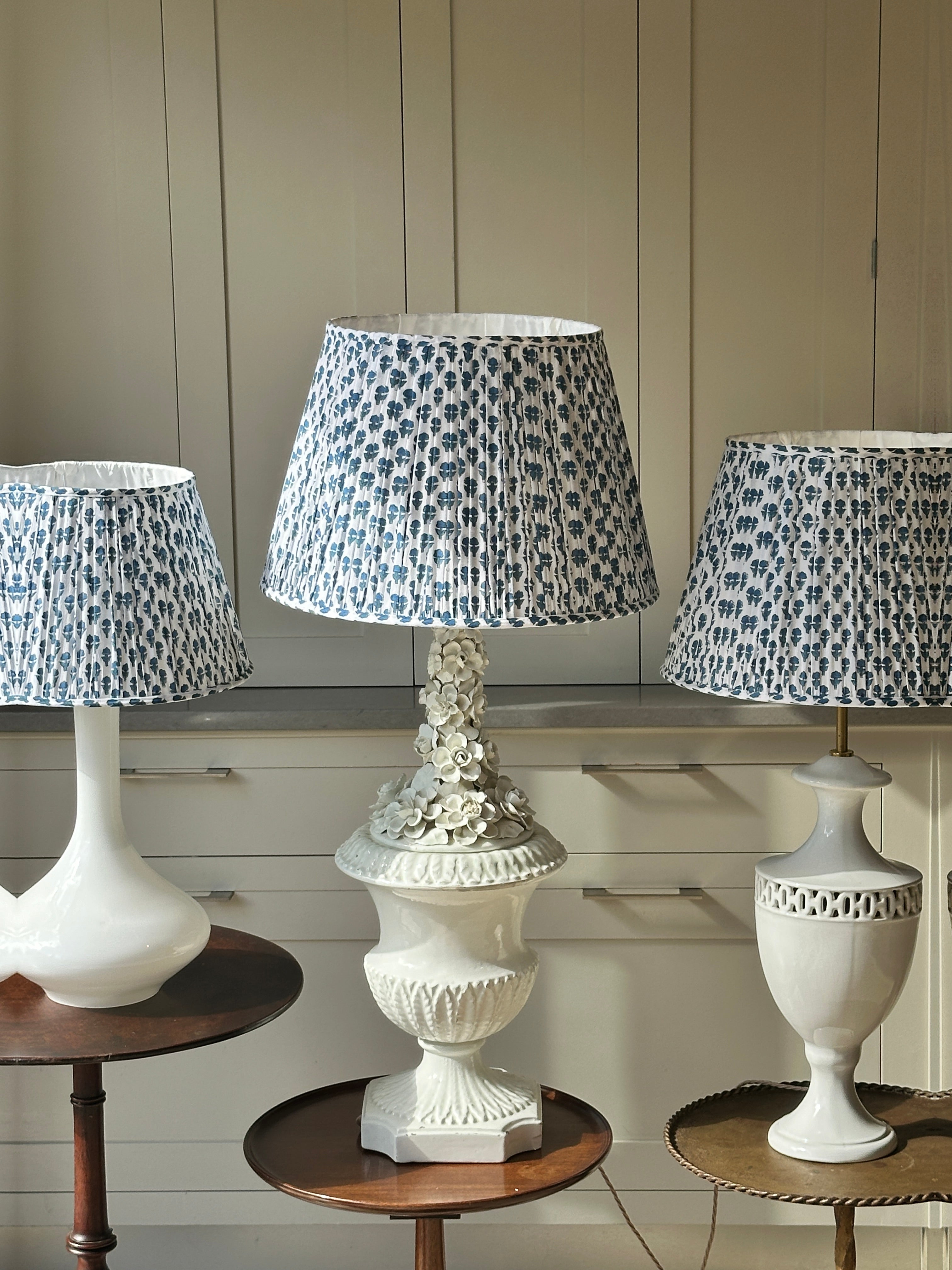 Large White Lampshade with blue flowers (18 inch)