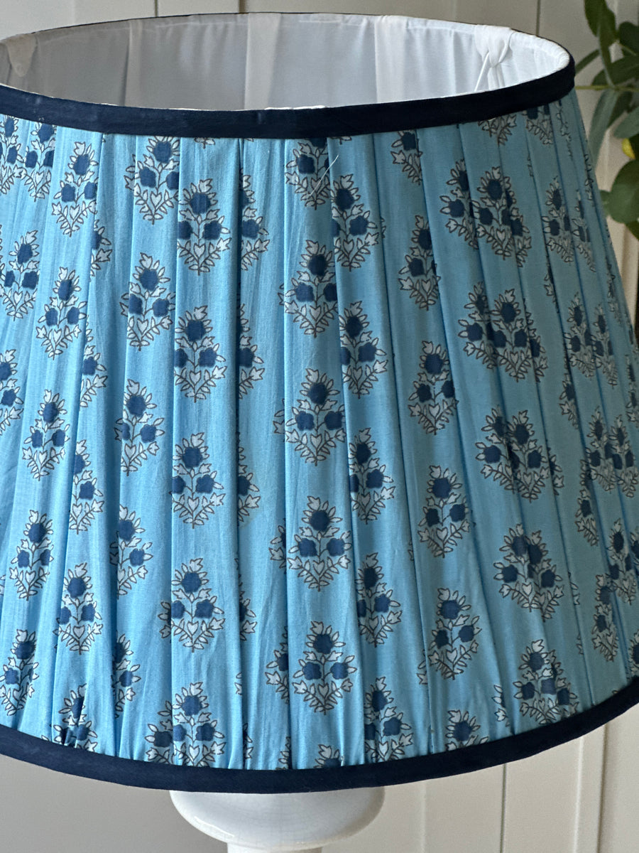 Small Pale Blue Lampshade with navy flowers and blue piping (14 inch ...