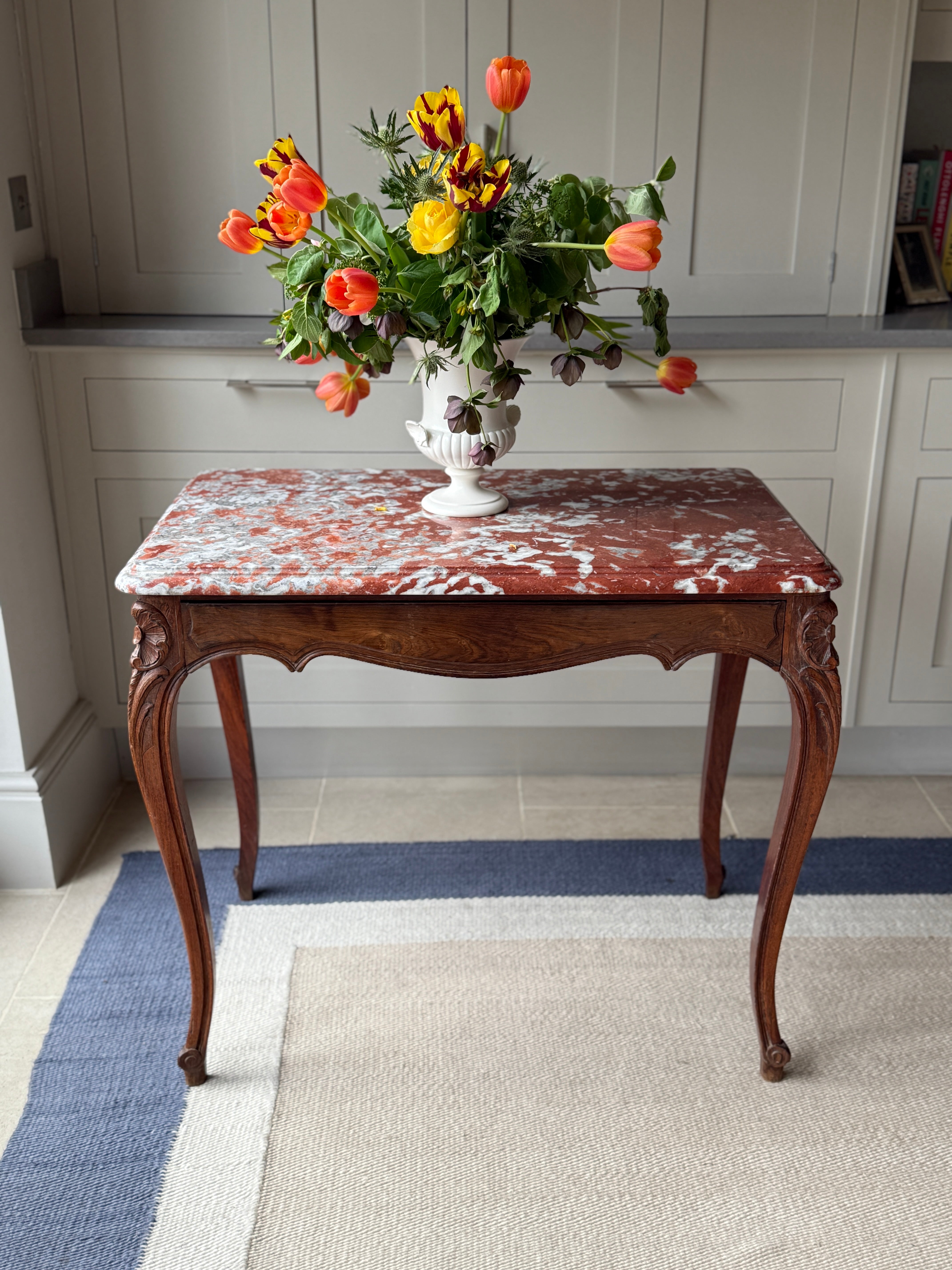 Louis XV Walnut Console with Rouge Languedoc Marble top
