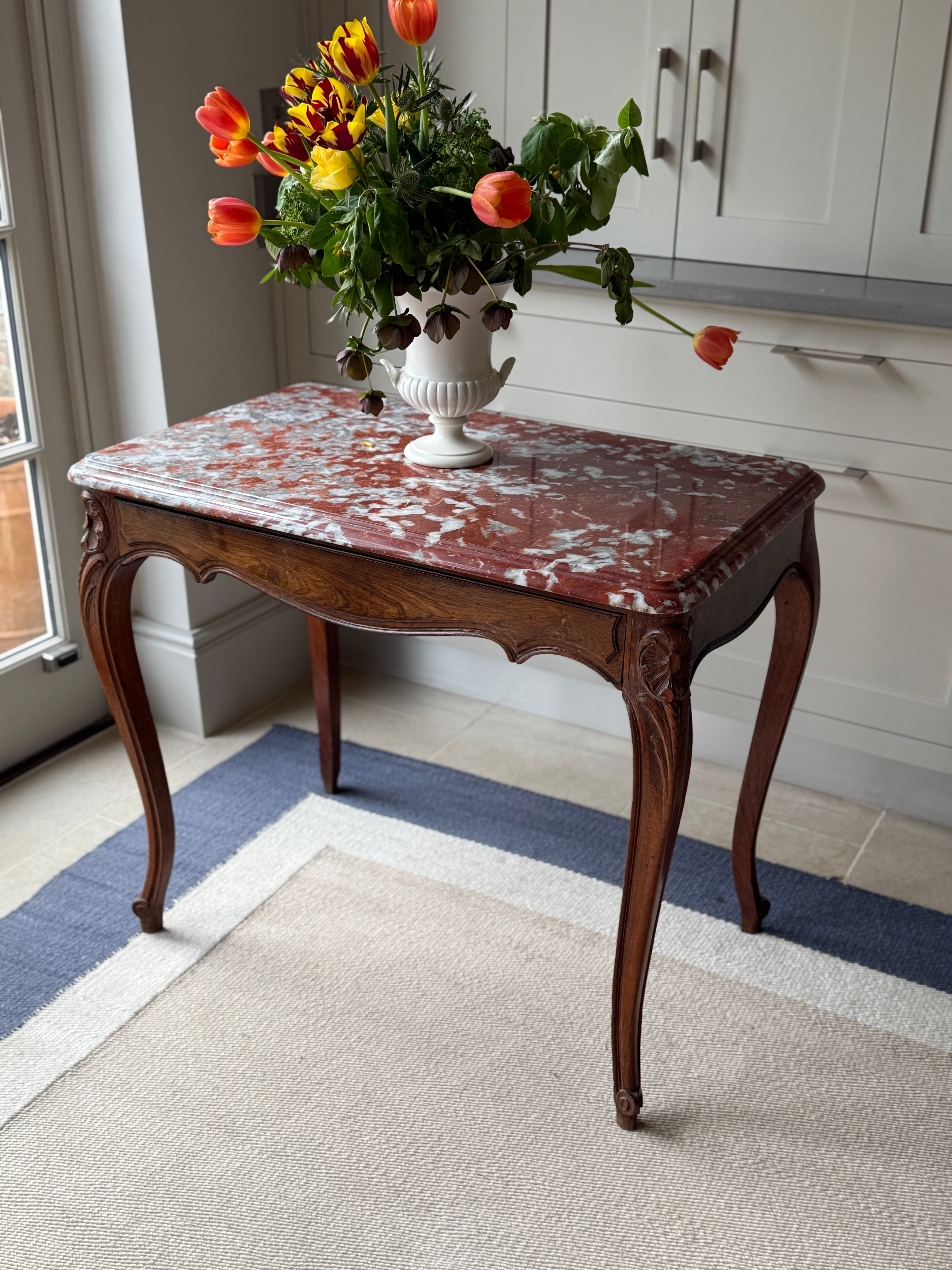 Louis XV Walnut Console with Rouge Languedoc Marble top