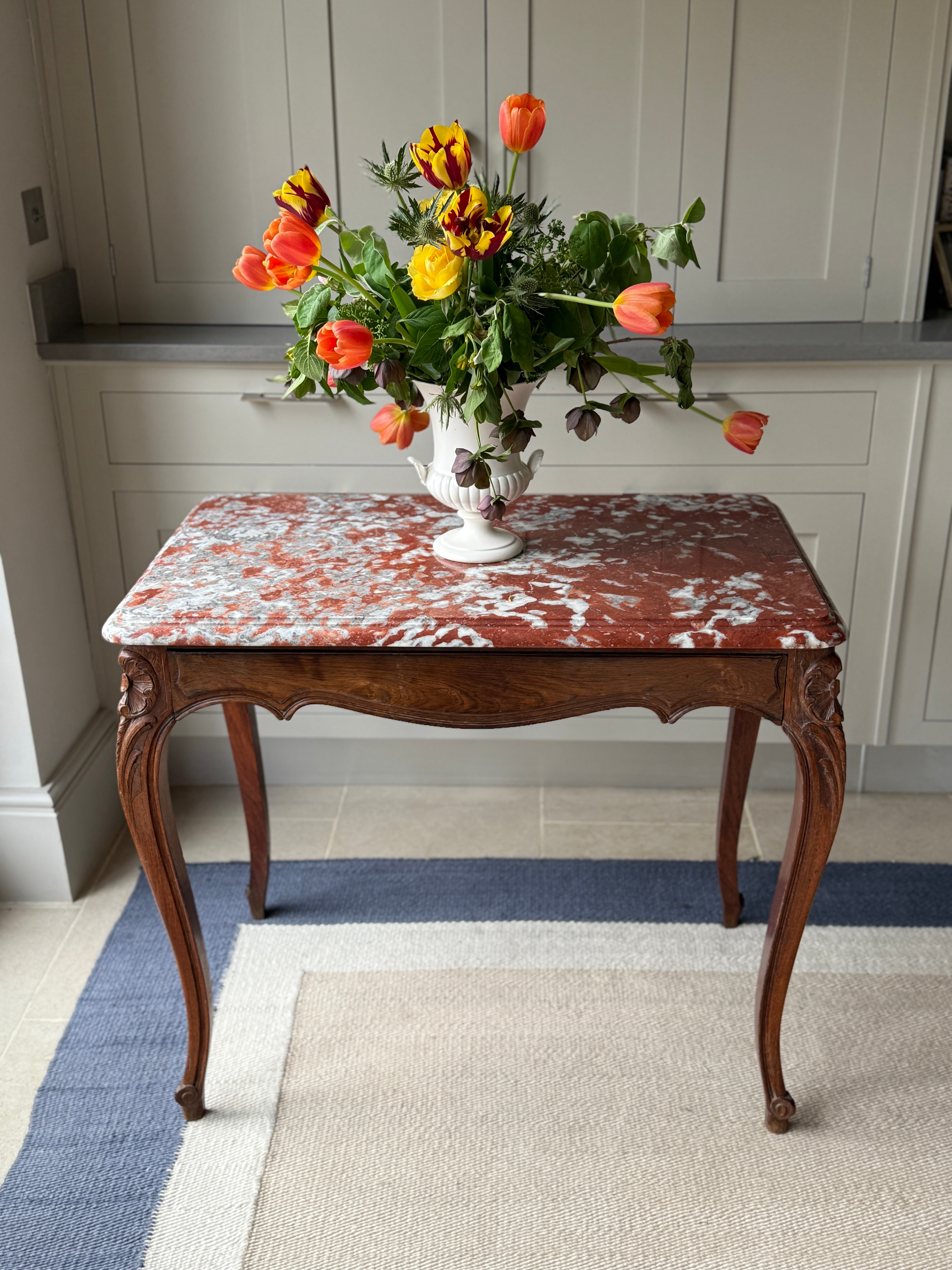 Louis XV Walnut Console with Rouge Languedoc Marble top
