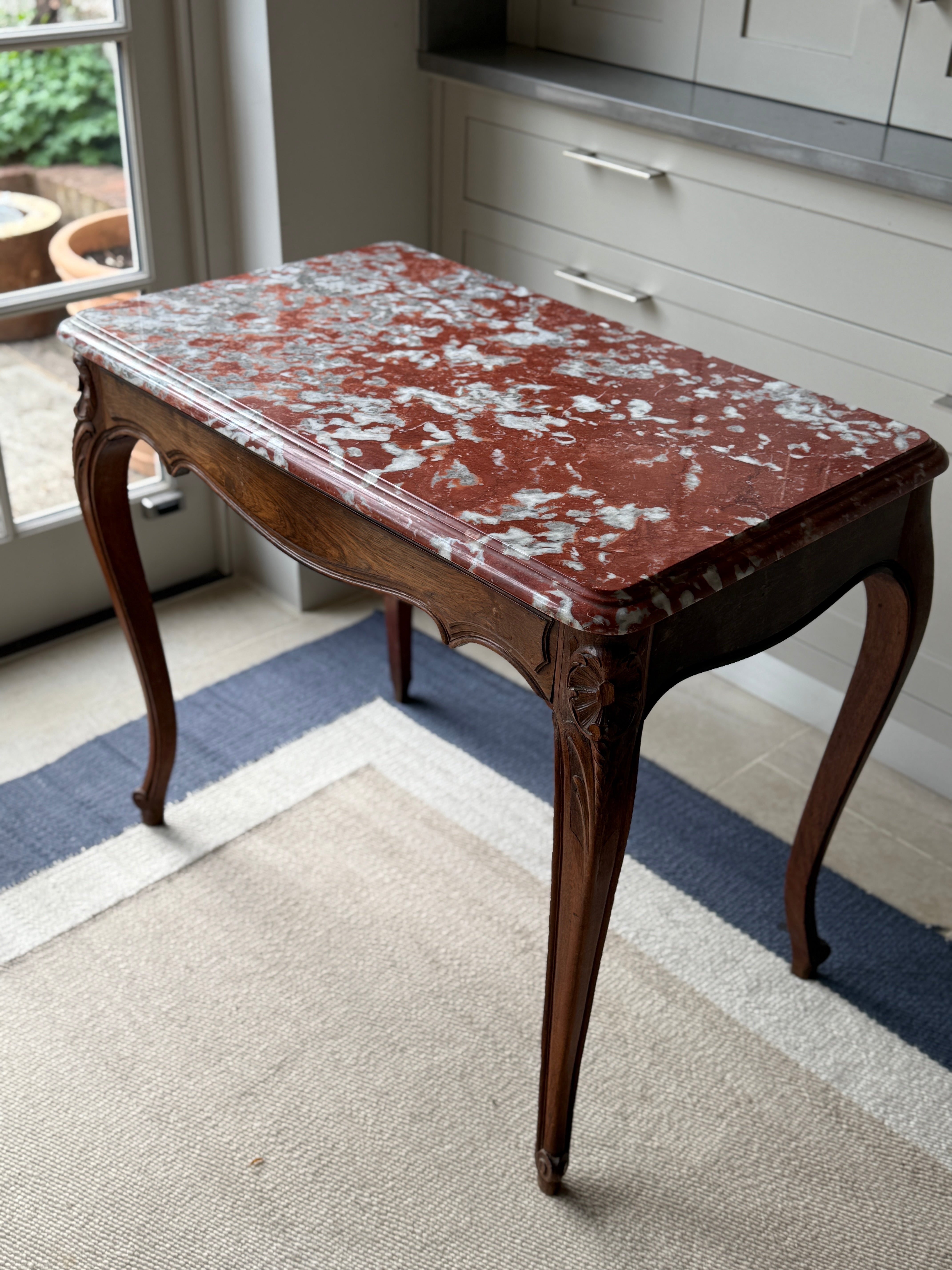 Louis XV Walnut Console with Rouge Languedoc Marble top