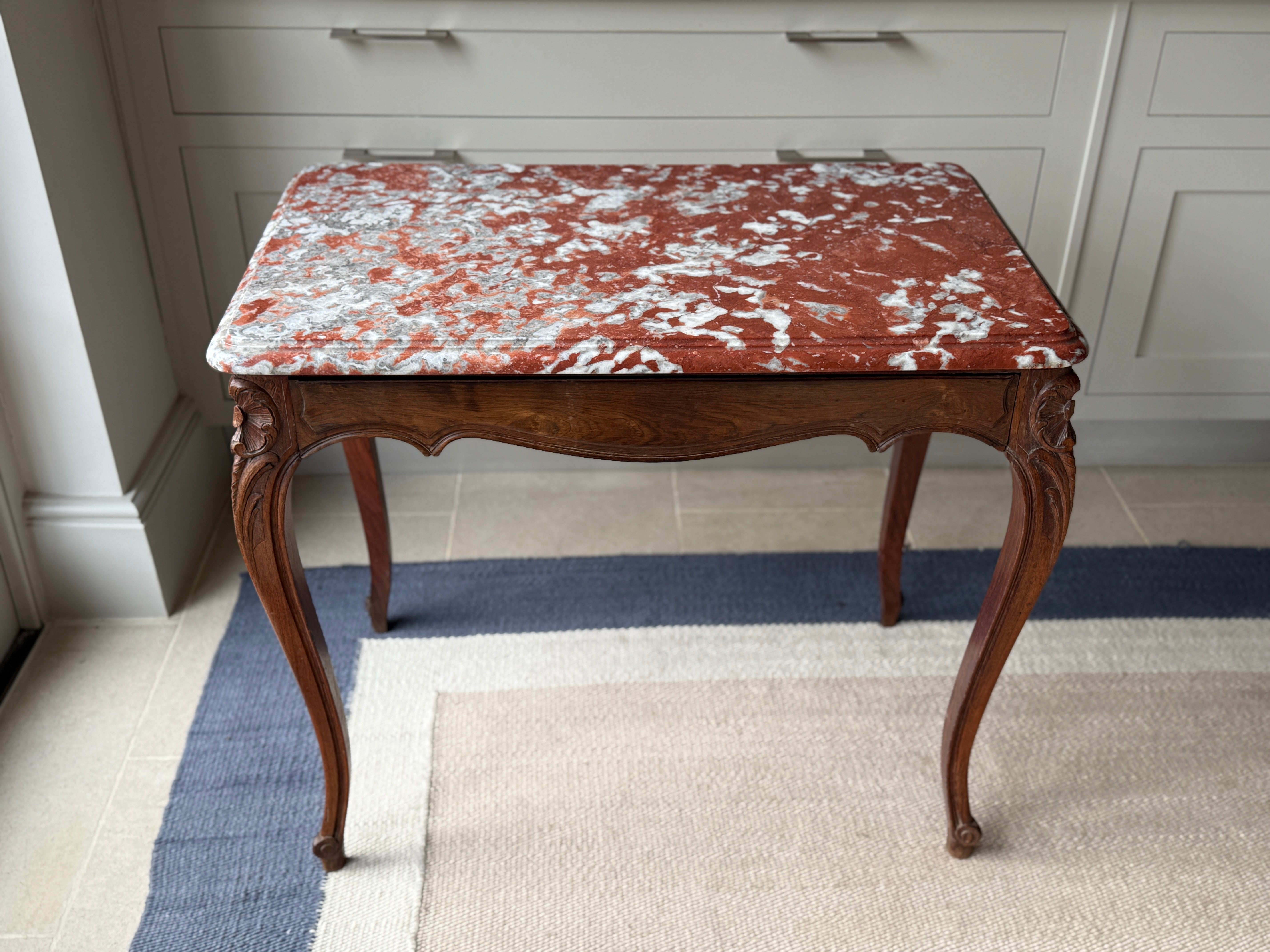 Louis XV Walnut Console with Rouge Languedoc Marble top