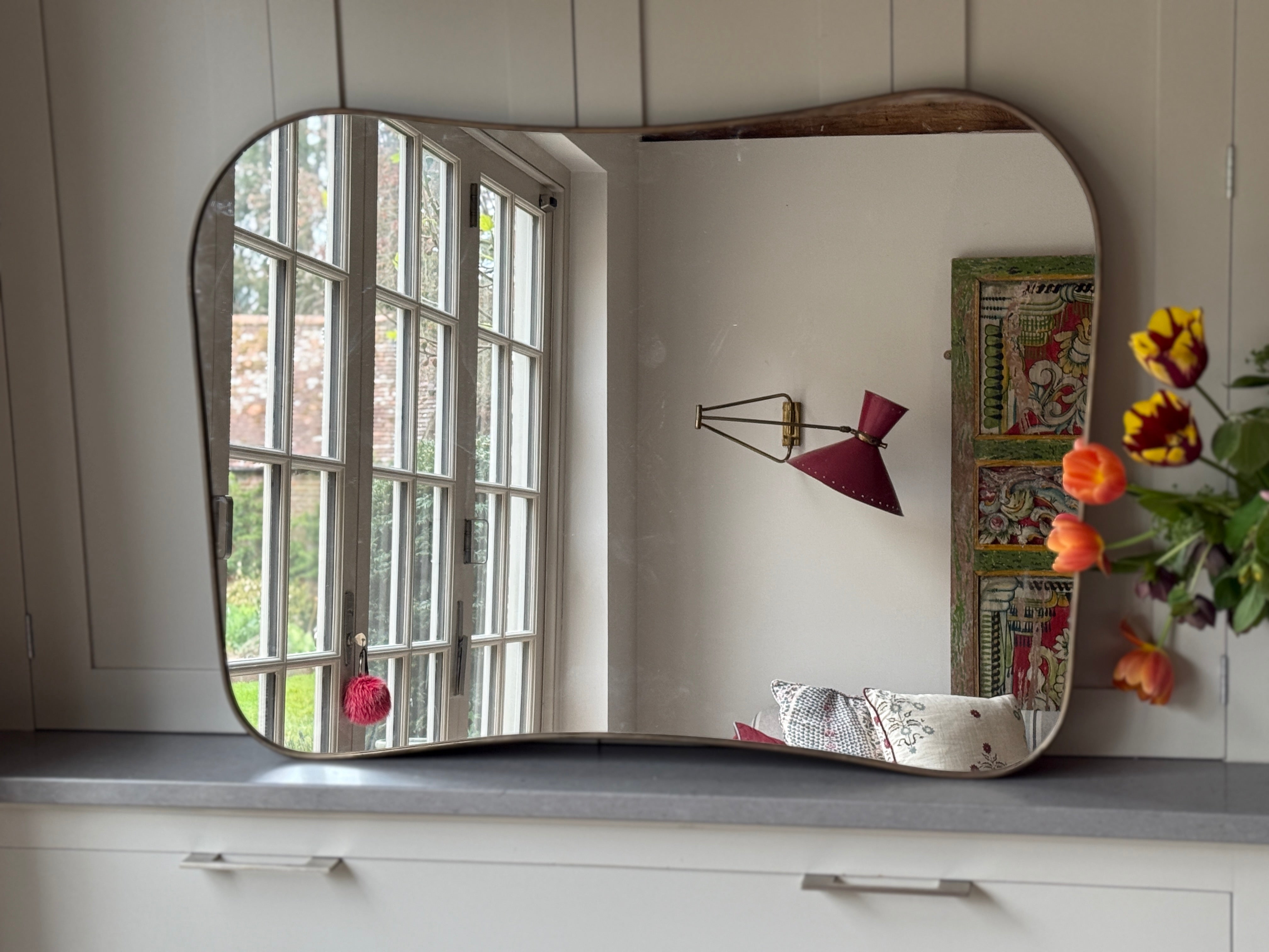 1950s Brass Italian Overmantel Shield Mirror