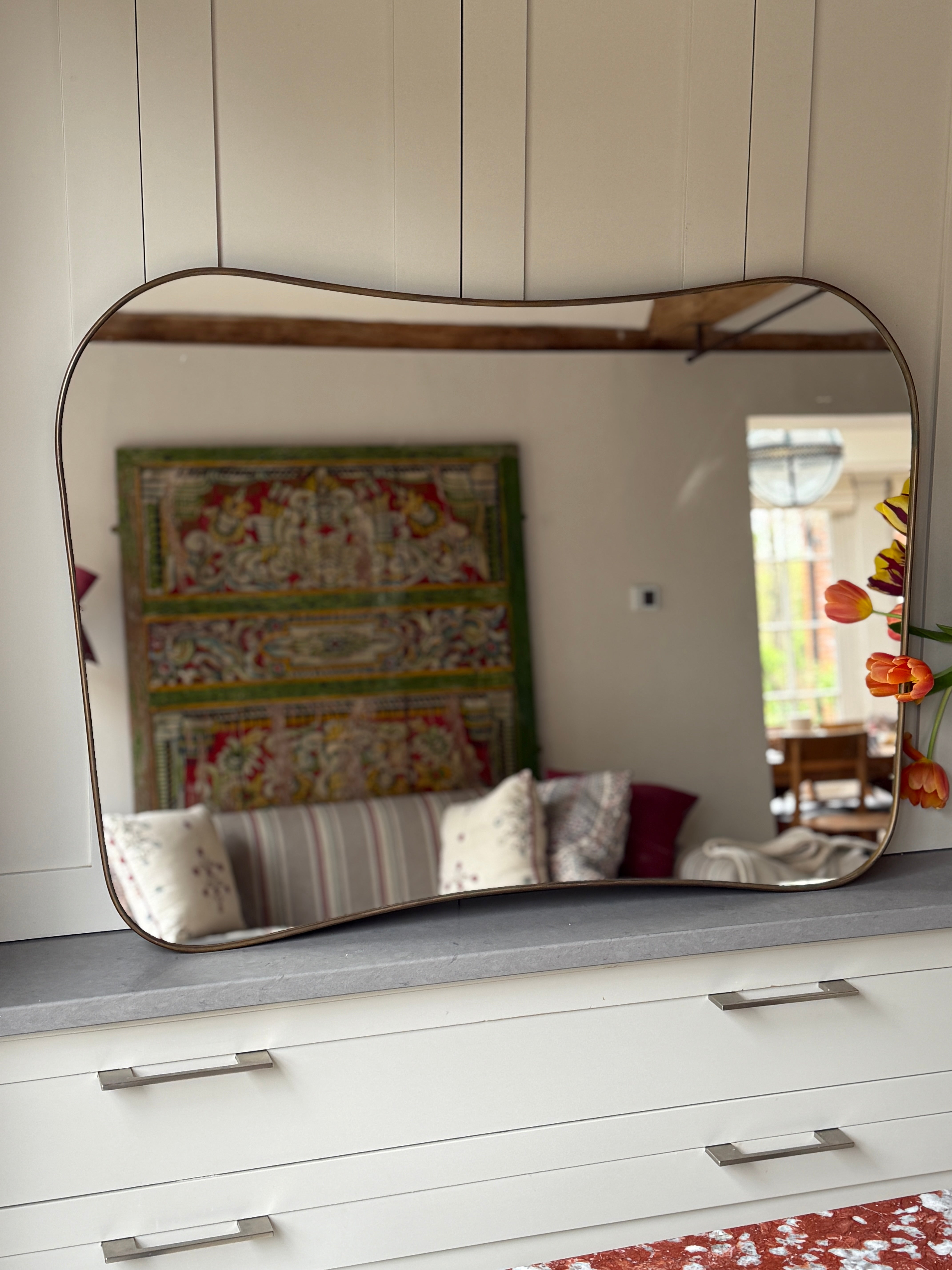 1950s Brass Italian Overmantel Shield Mirror