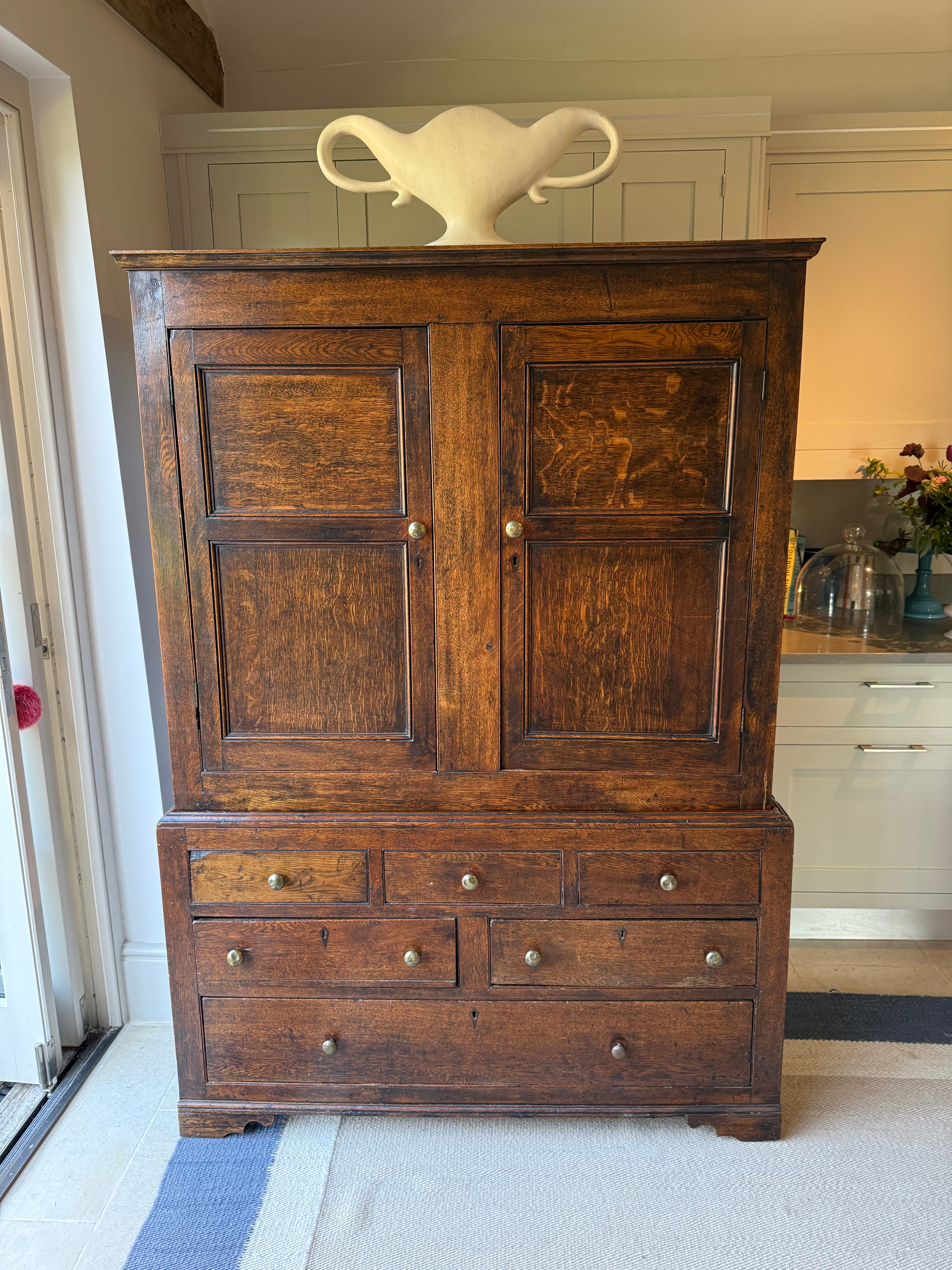 Early 19th Century English Oak Cupboard on Chest