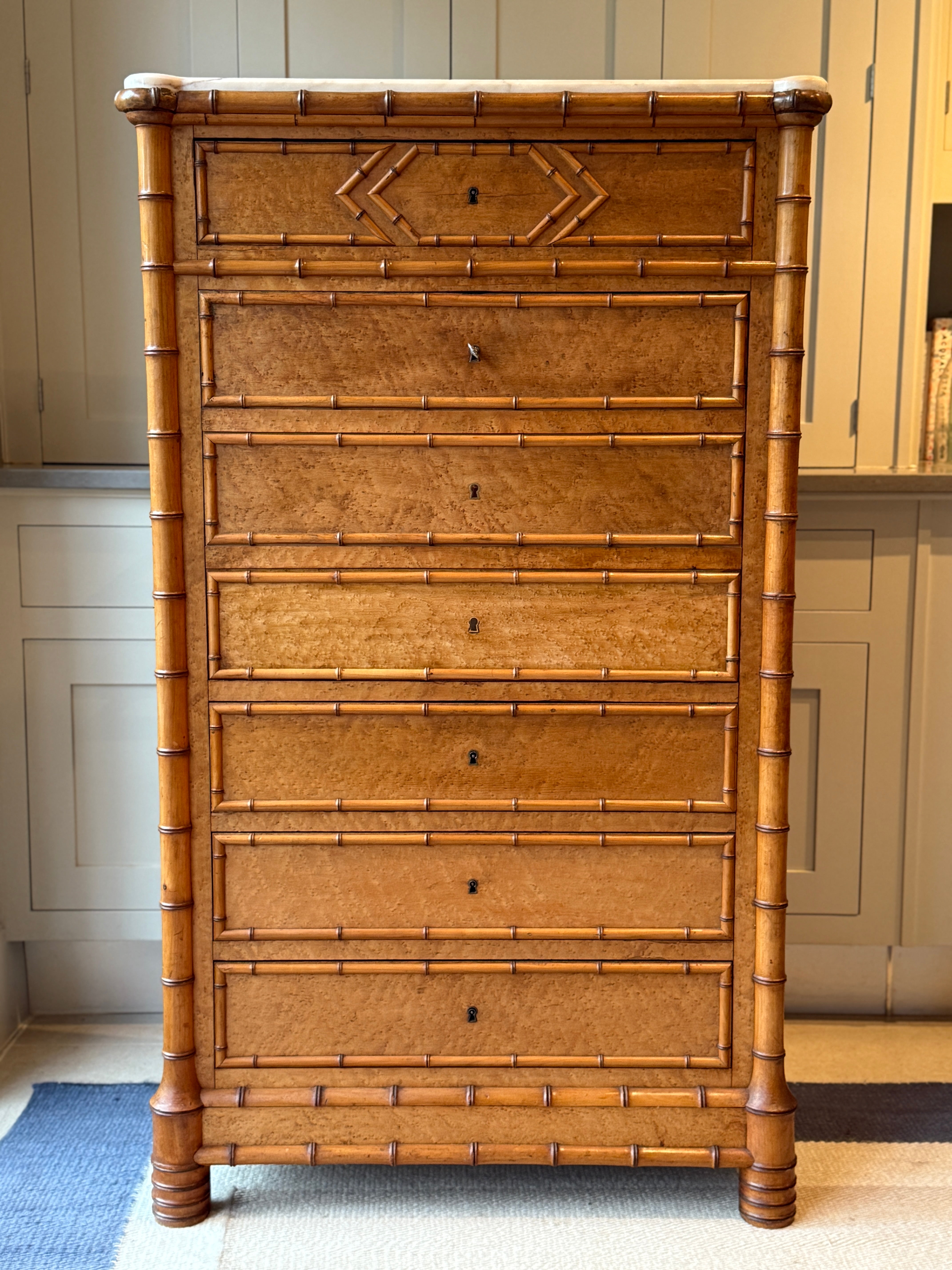 Faux Bamboo Secretaire in Maple and Cherry with Marble Top
