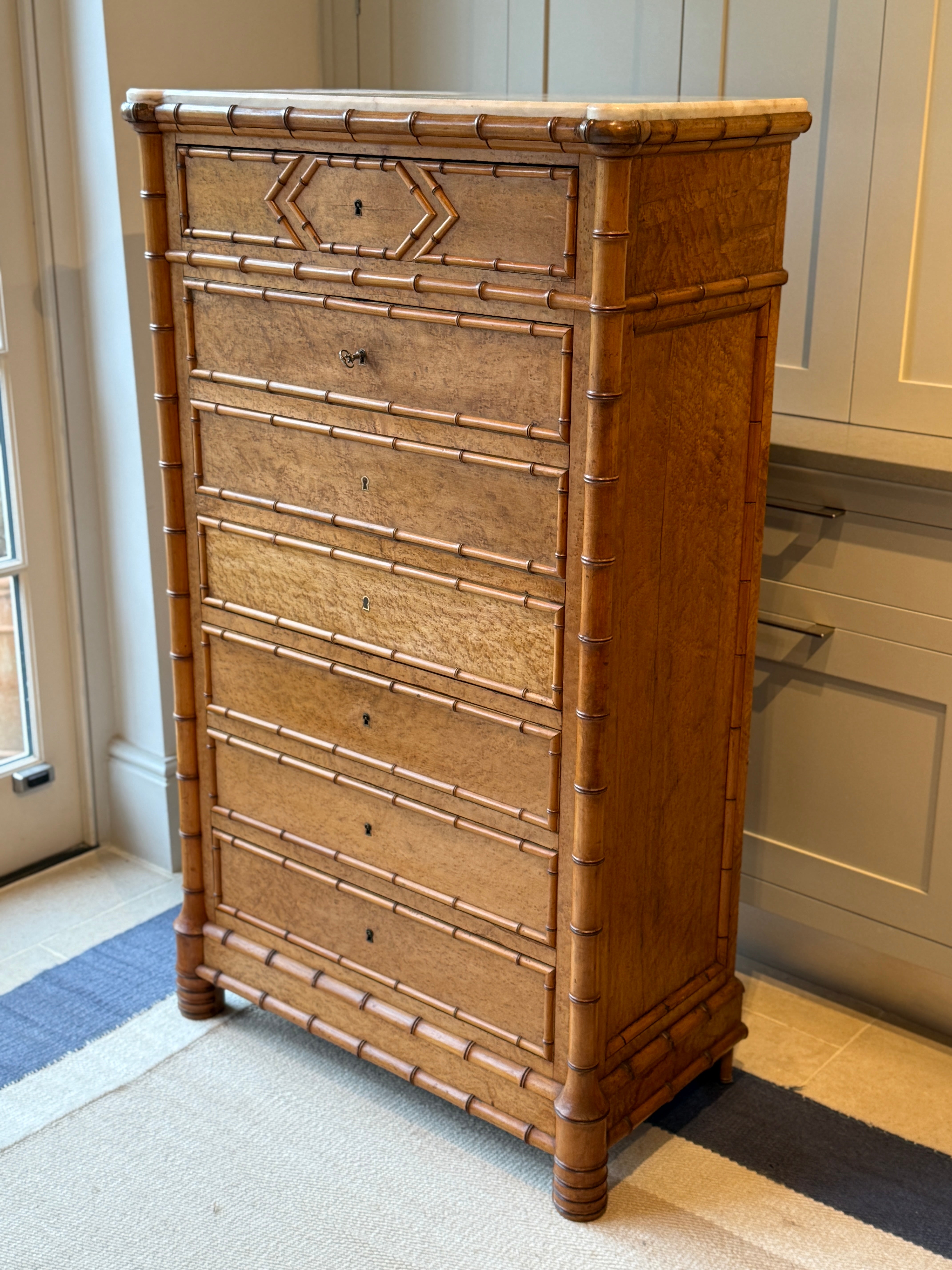 Faux Bamboo Secretaire in Maple and Cherry with Marble Top