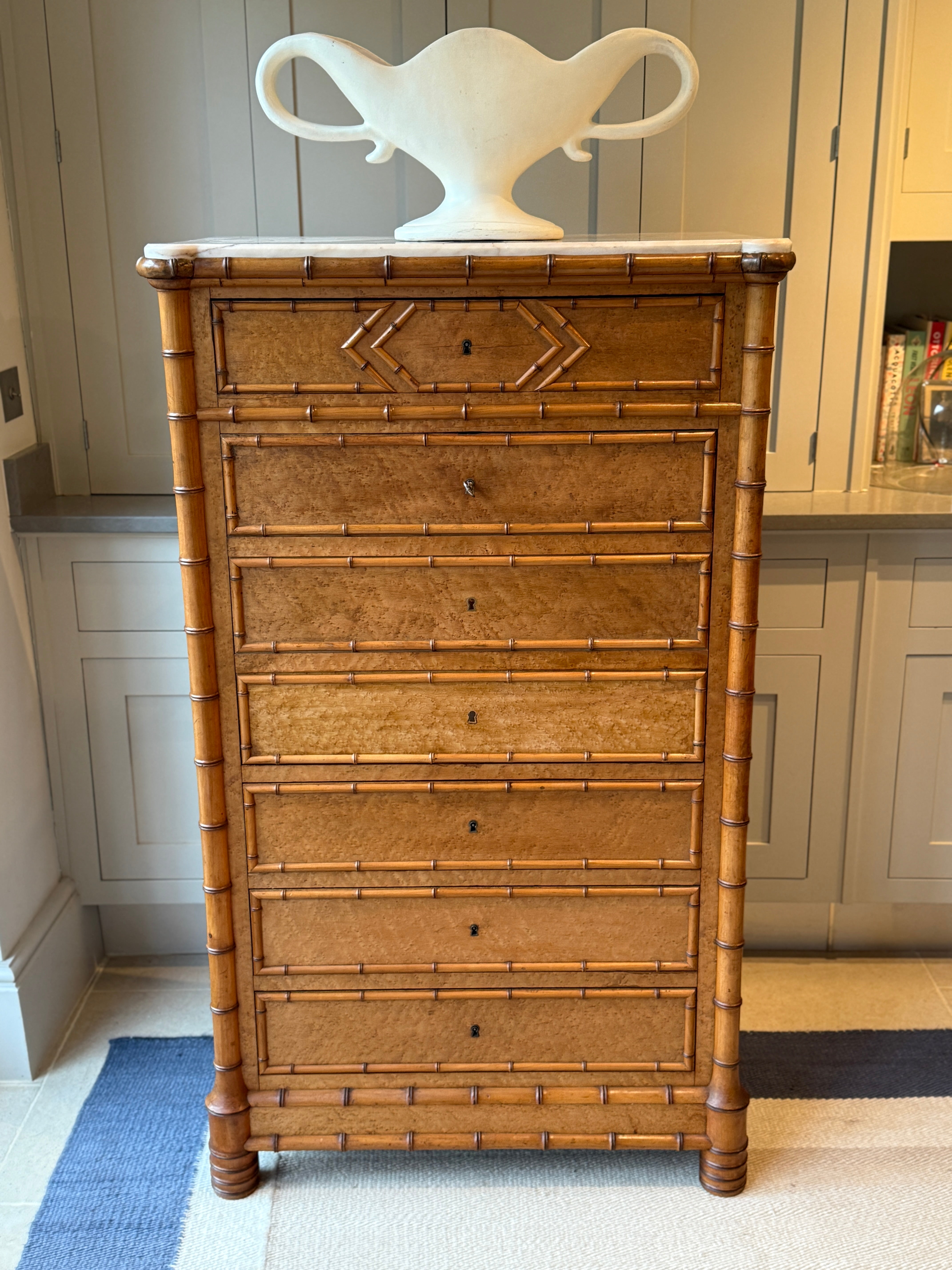 Faux Bamboo Secretaire in Maple and Cherry with Marble Top
