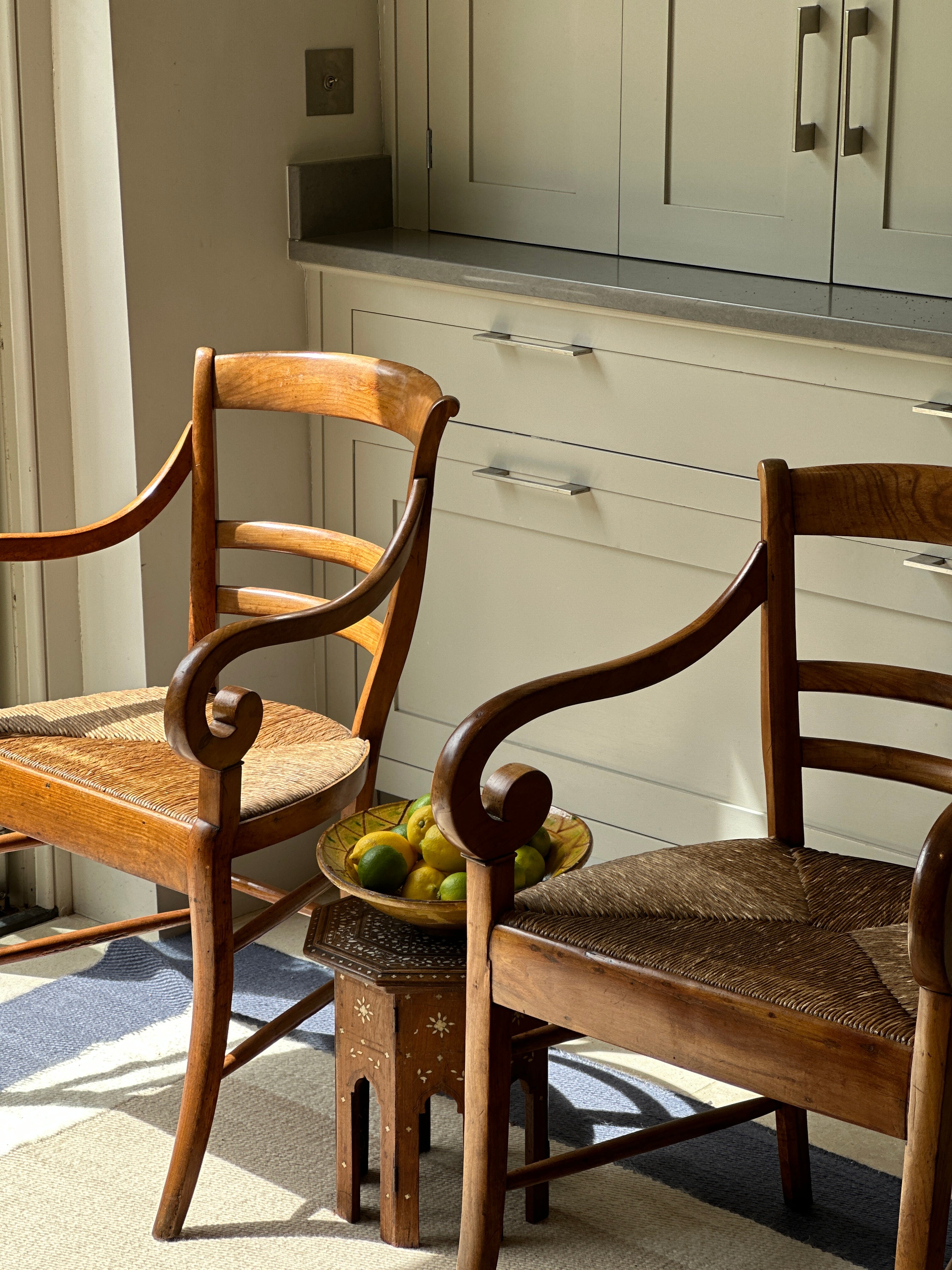 Charming Pair of Fruitwood & Rush Chairs