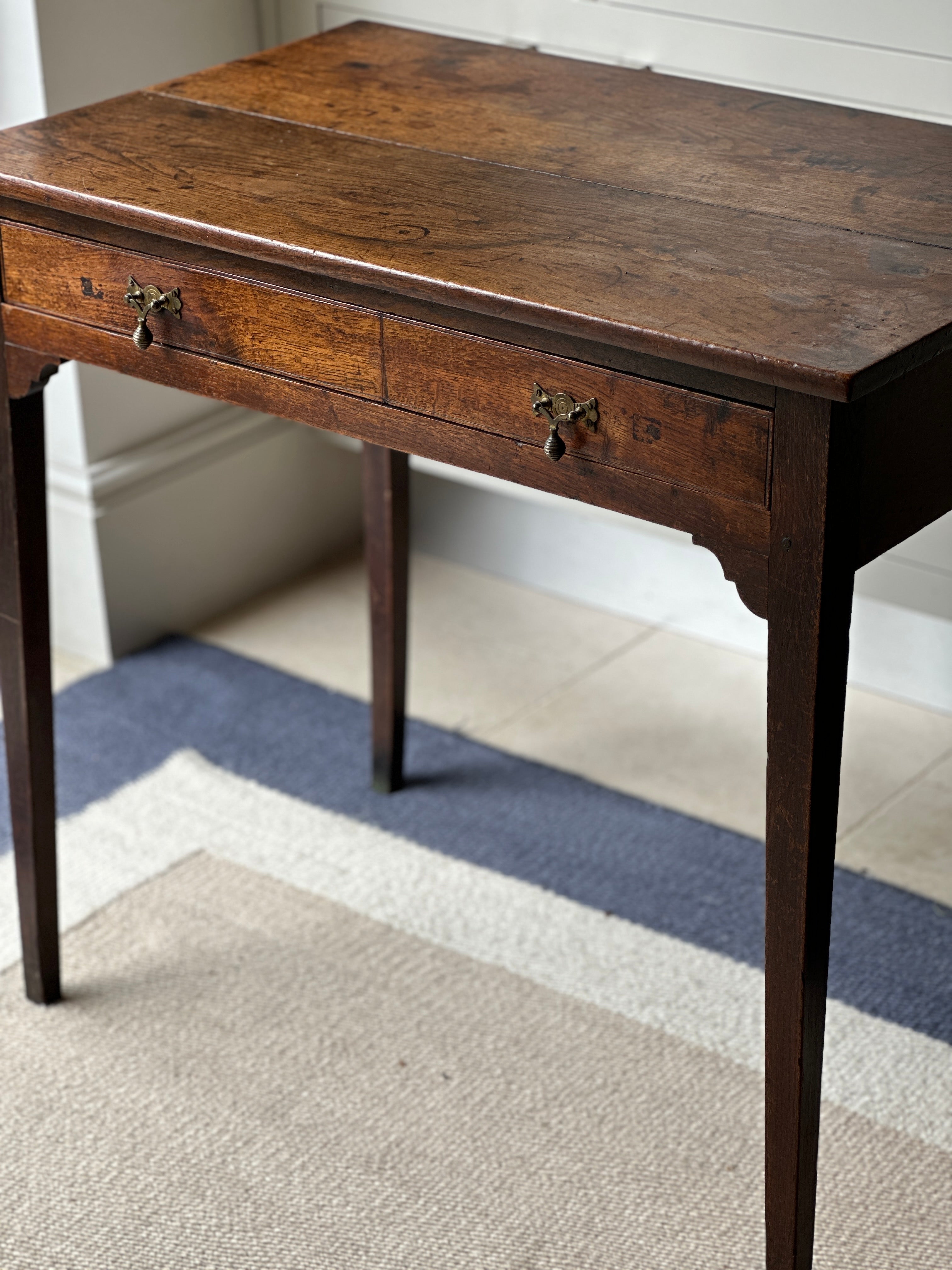 Georgian Oak Side Table/Desk with Tapered Legs
