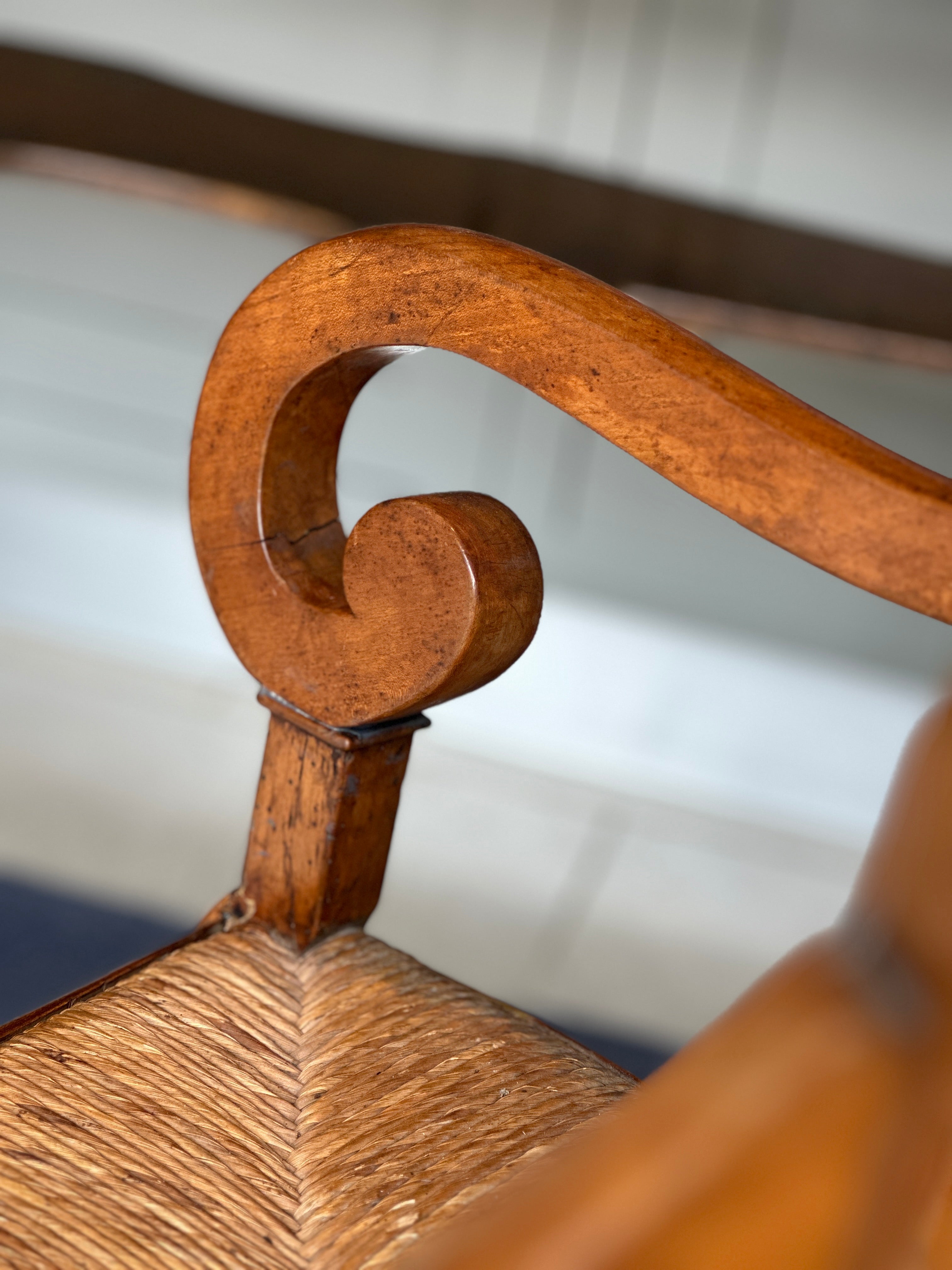 Charming Pair of Fruitwood & Rush Chairs