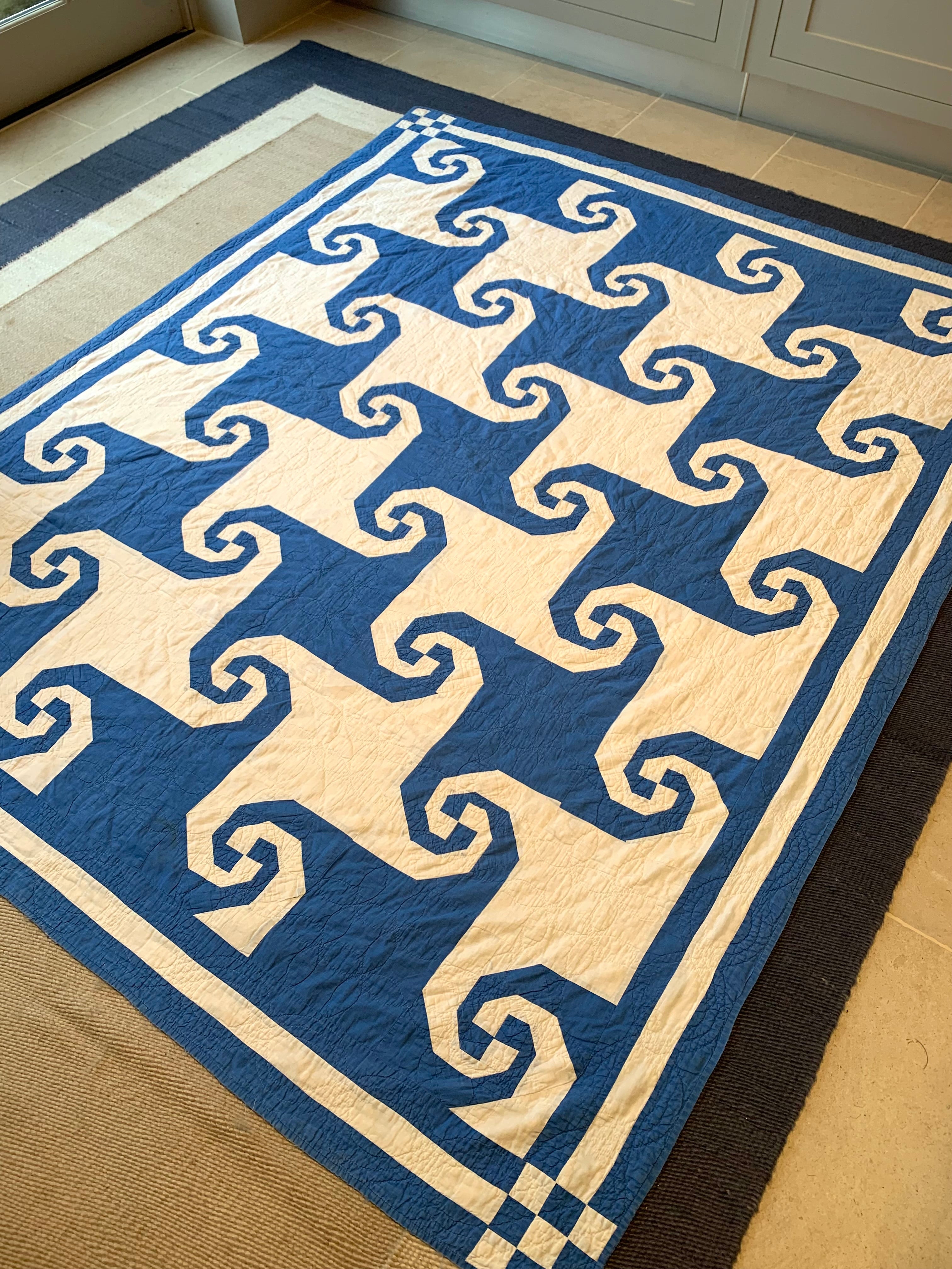Beautiful Antique American Quilt 1890's - Cobalt Blue & White