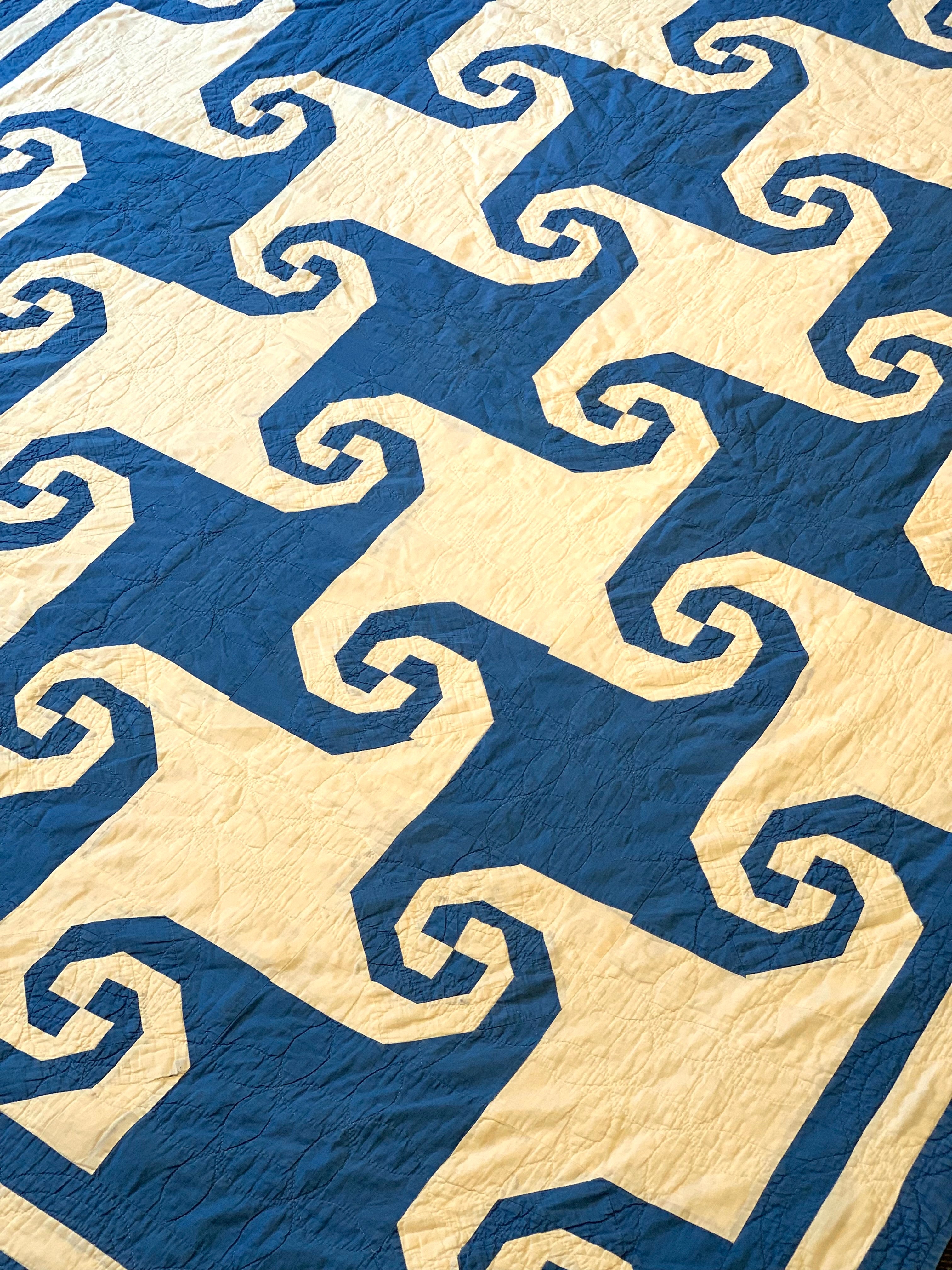 Beautiful Antique American Quilt 1890's - Cobalt Blue & White