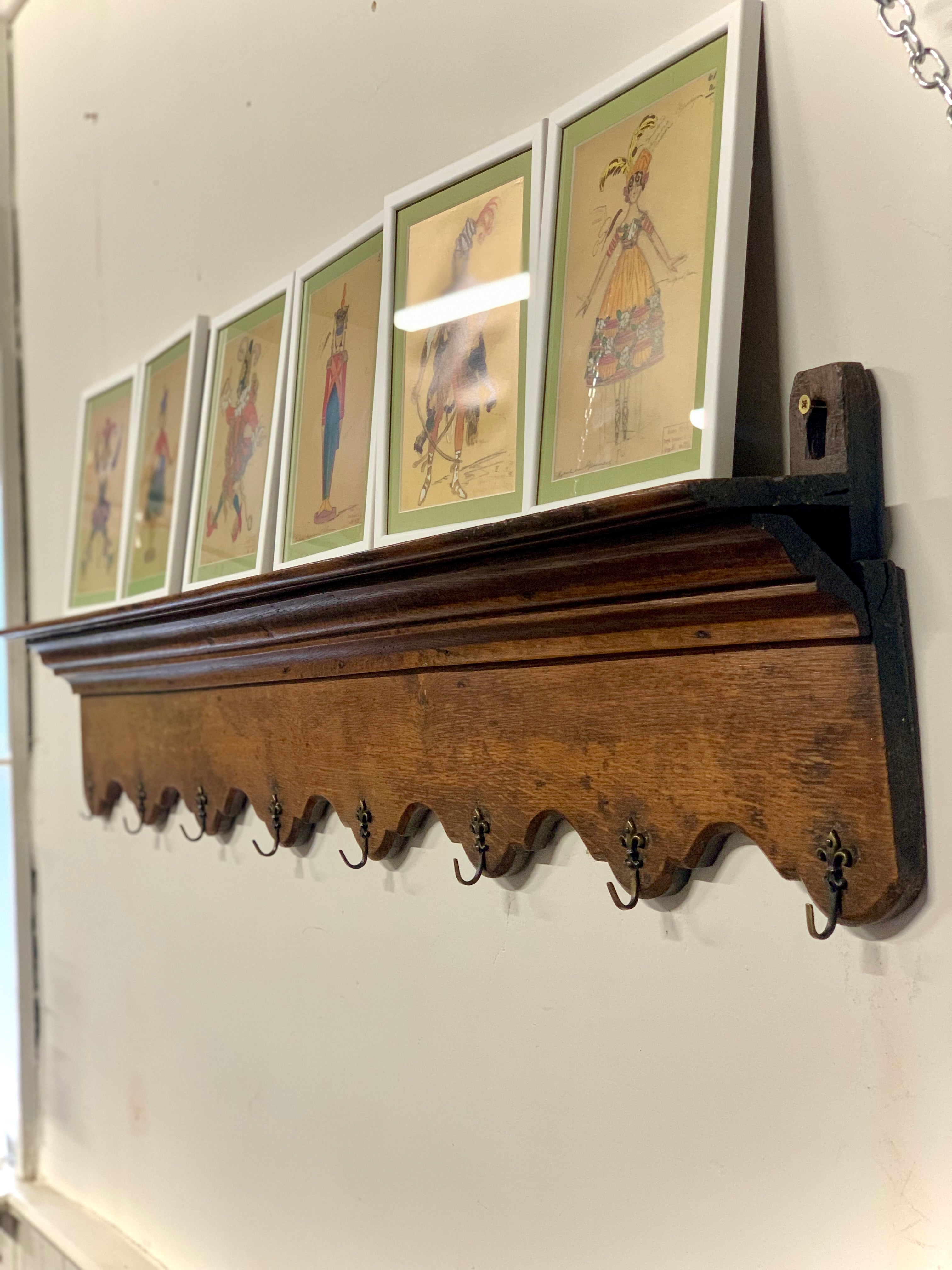 Long Continental Oak Coat or Kitchen Rack