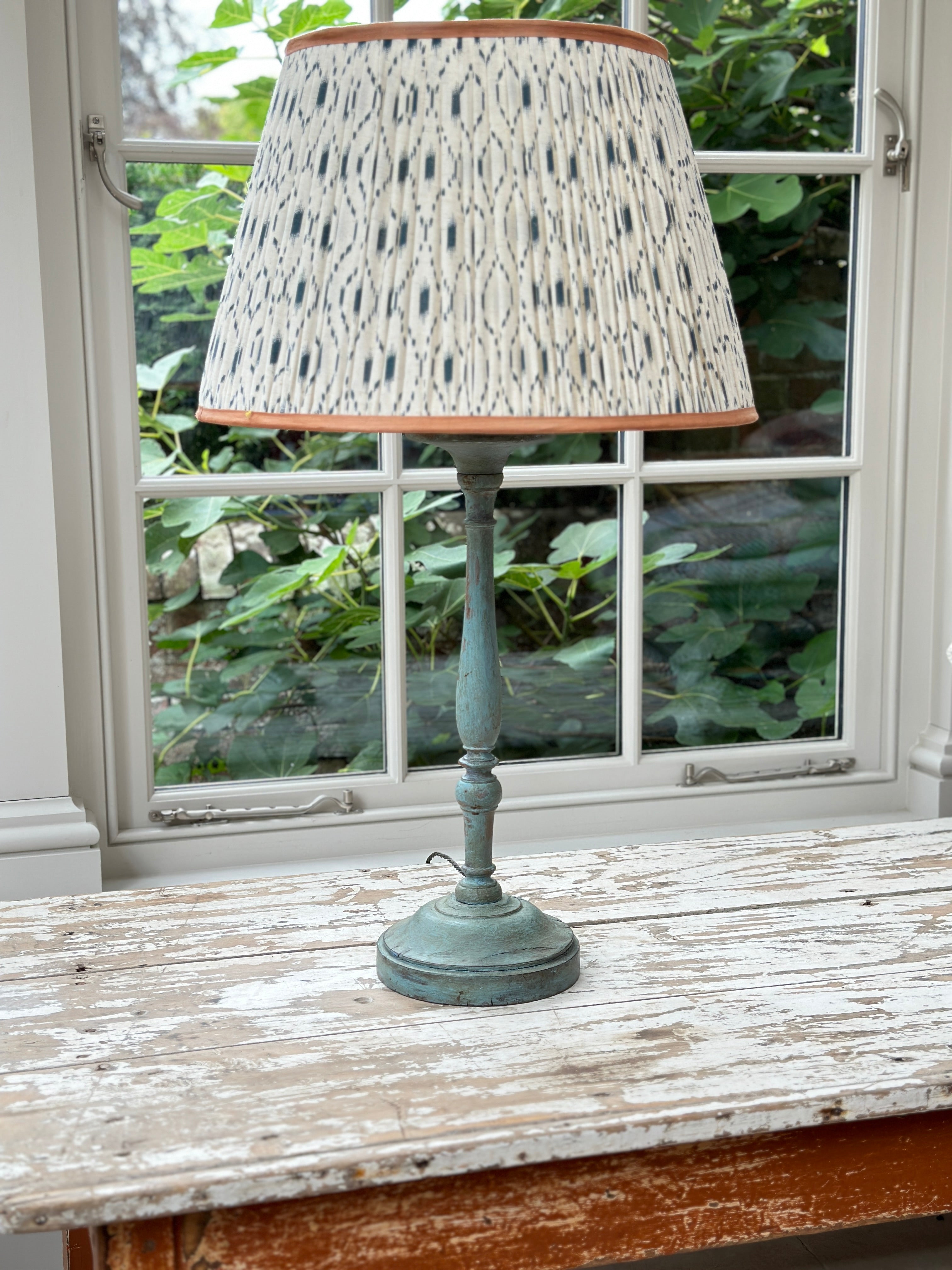 Faded  Blue Painted Pricket Stick Converted to Table Lamp