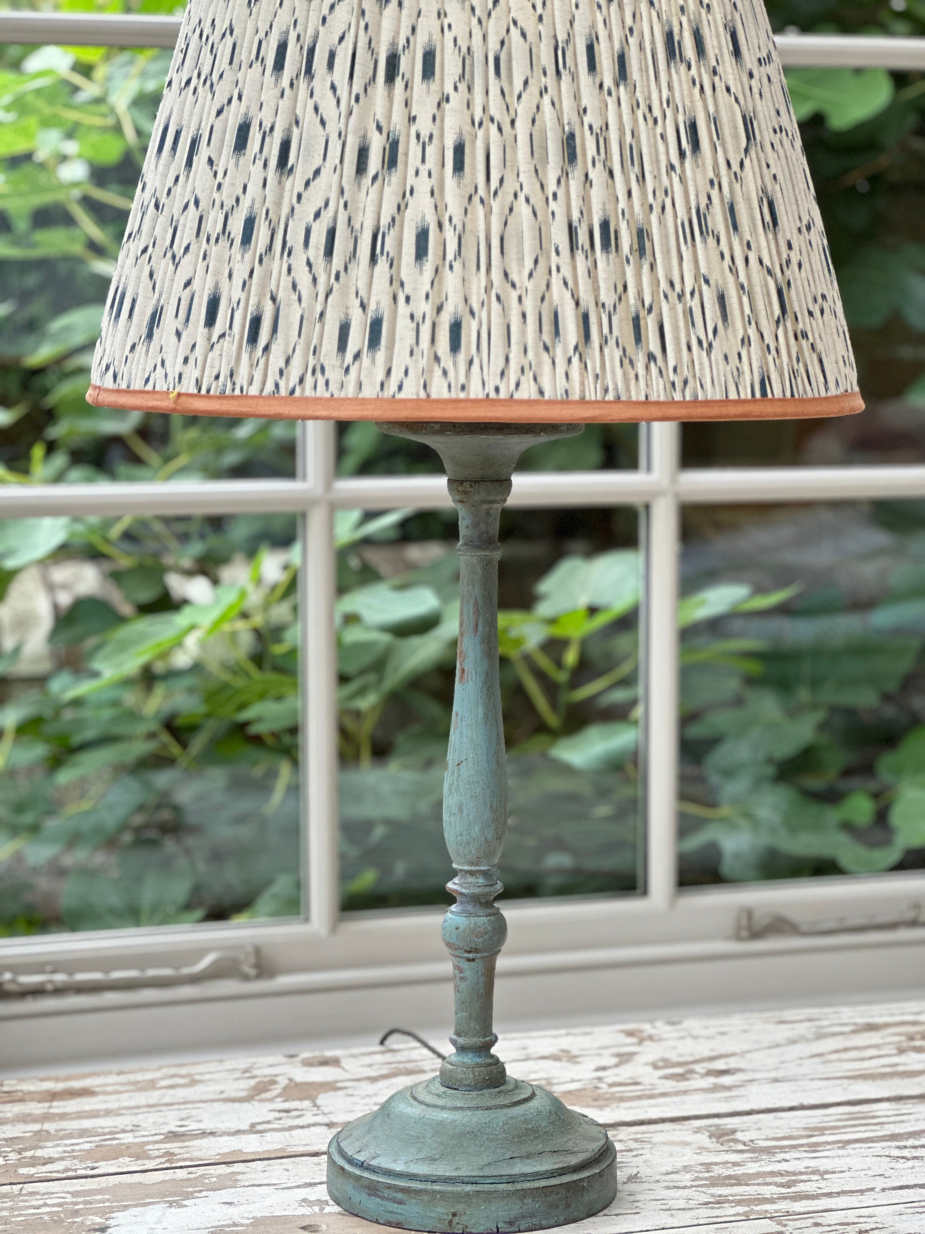 Faded  Blue Painted Pricket Stick Converted to Table Lamp