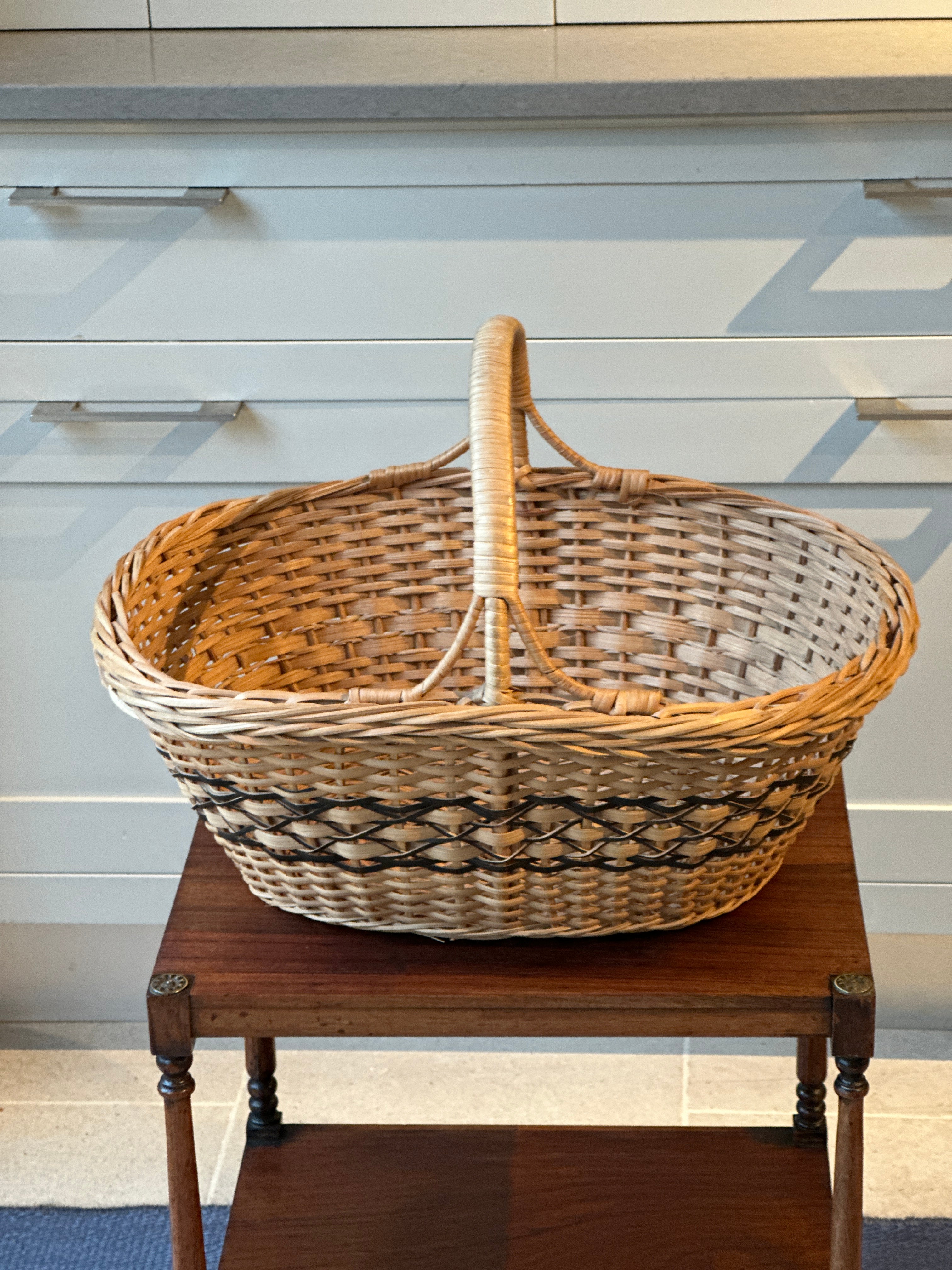 Large Vintage Basket with Black Accents