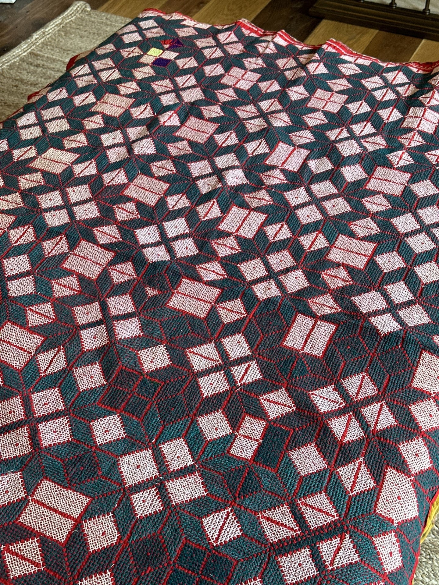 Sindhi Rald Bangladesh Blankets (Blue and red with white diamonds)