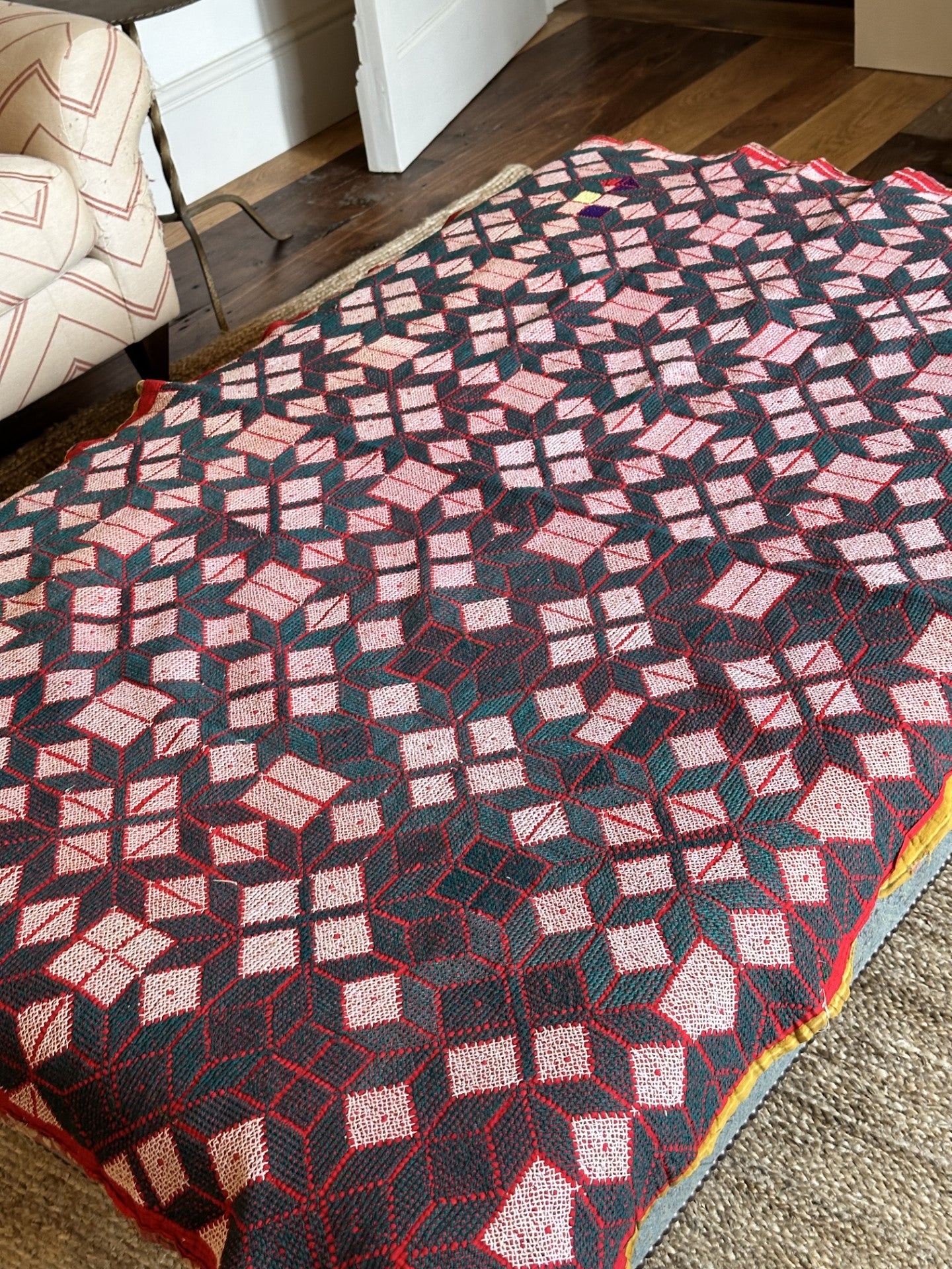 Sindhi Rald Bangladesh Blankets (Blue and red with white diamonds)