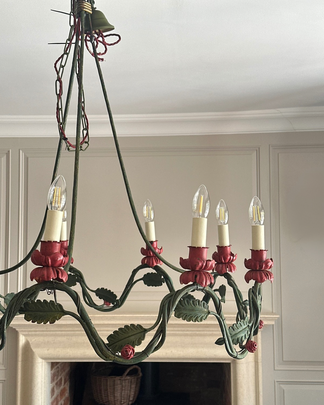 Large Painted Green Chandelier Circa 1940s