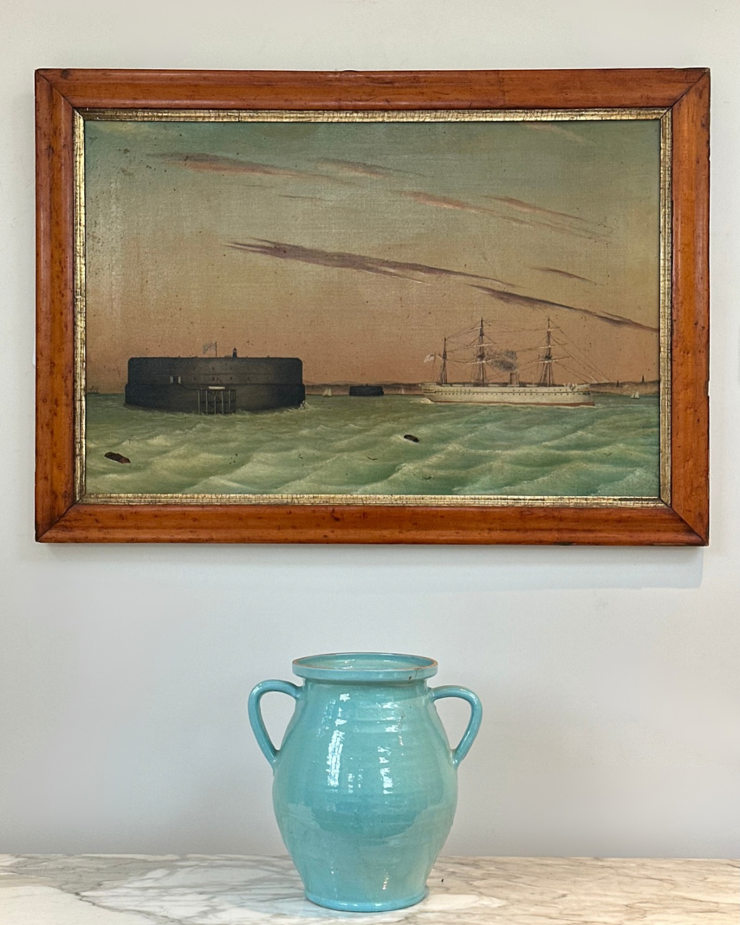 ’A Schooner Near a Fort’, Oil on Canvas