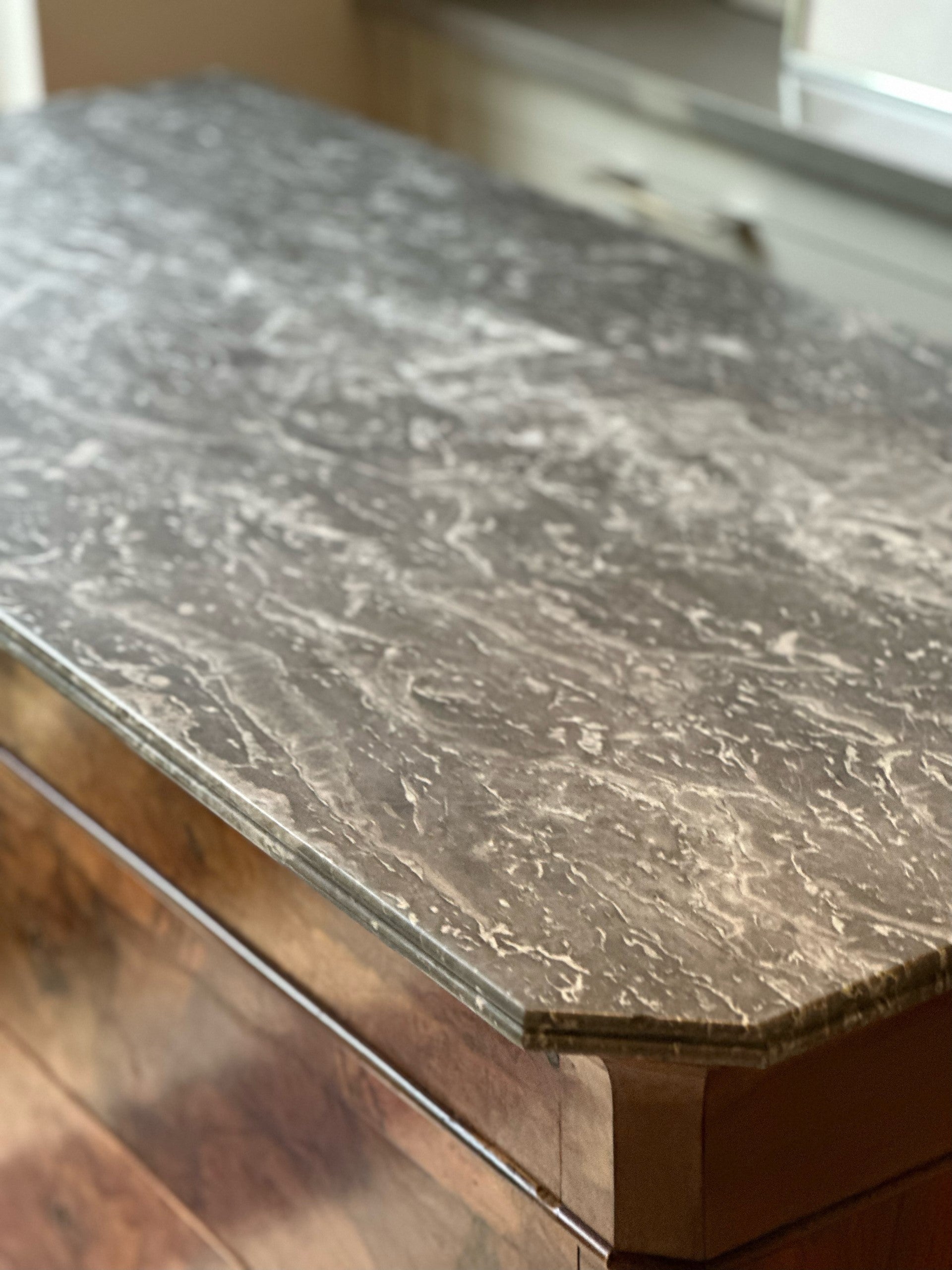 French Marble Topped Commode with Dappled Grey Marble Top