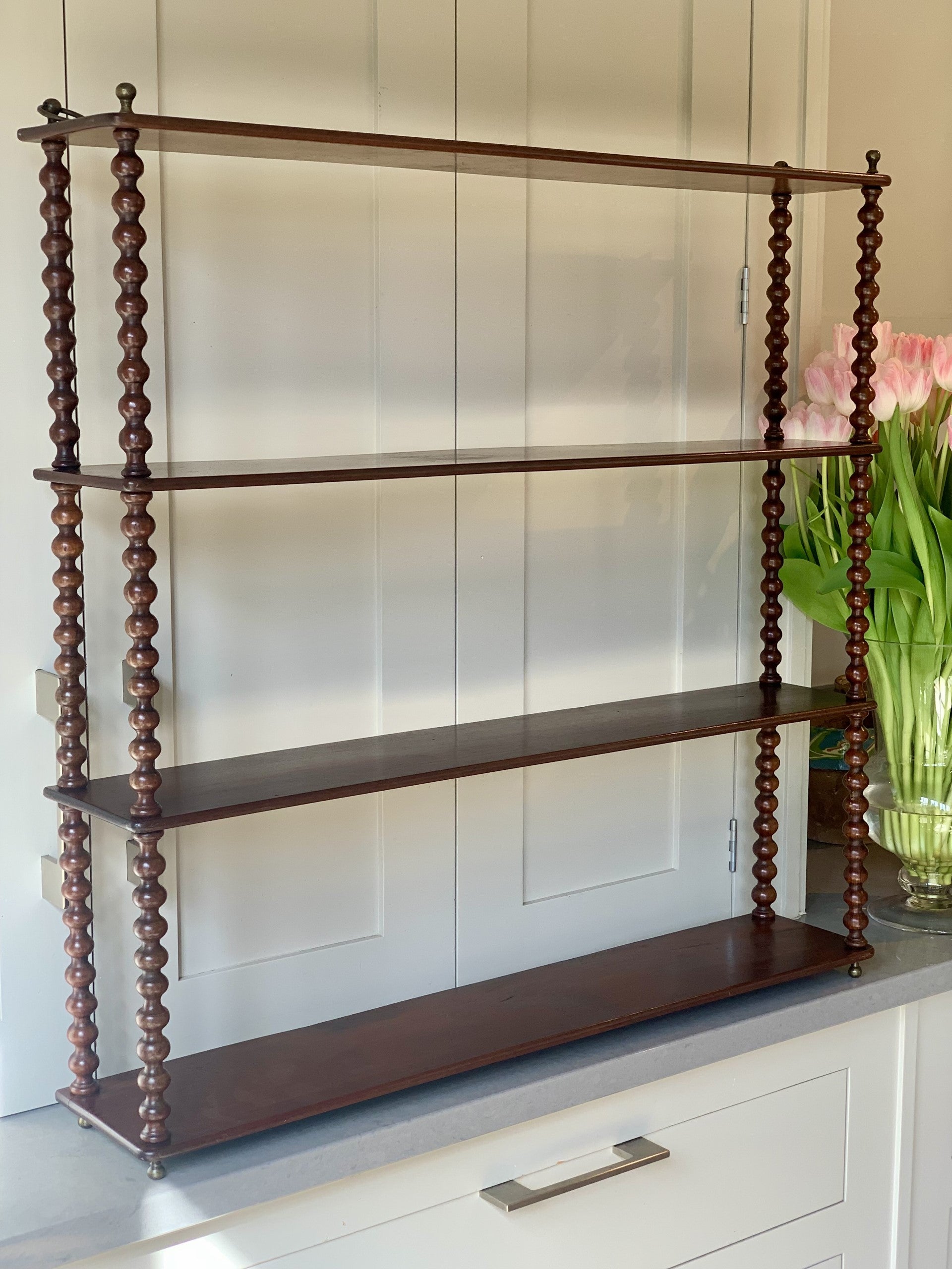 Large French Mahogany Bobbin Wall Shelf