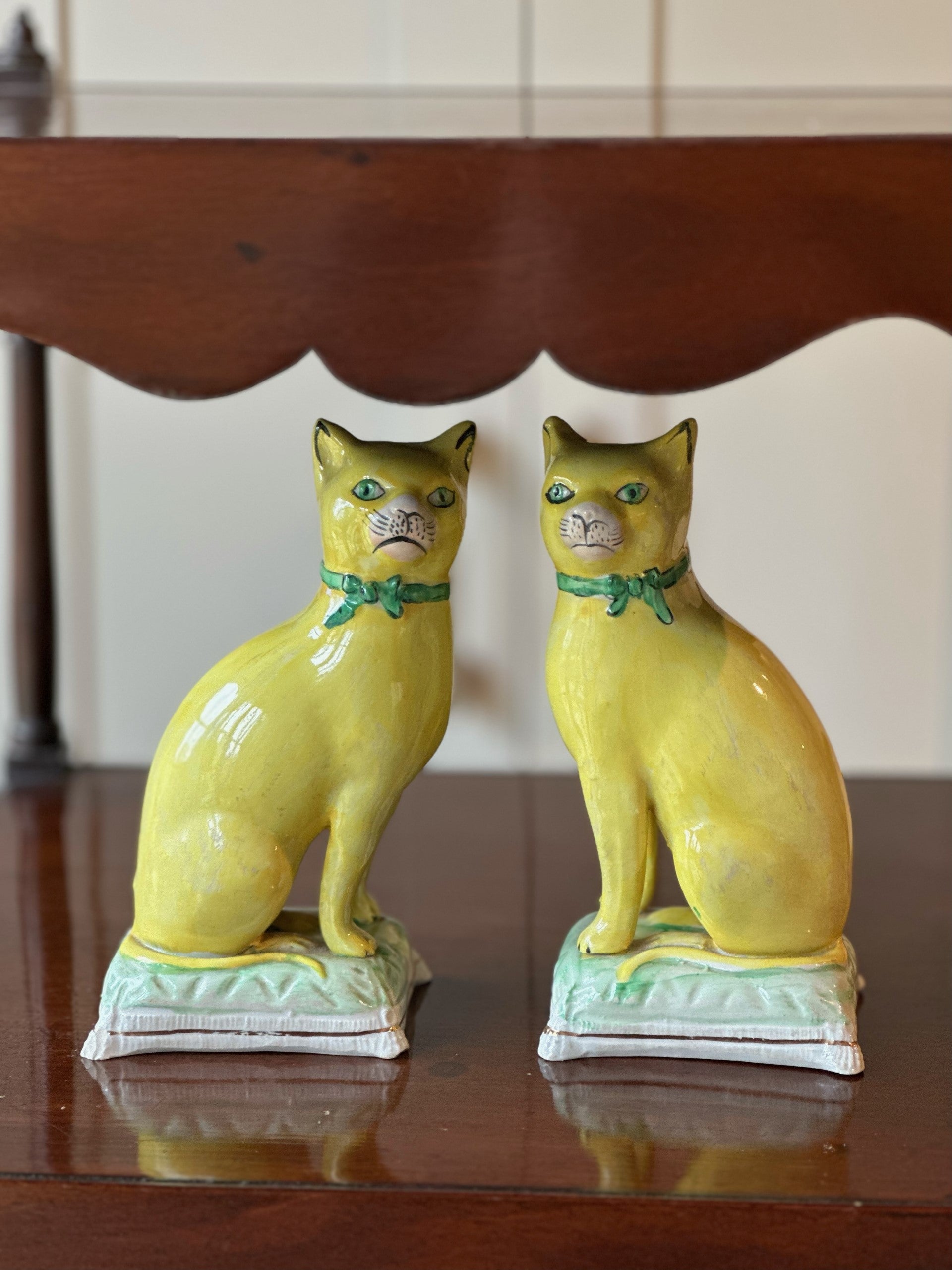 Pair of 20th Century Yellow Porcelain Cats