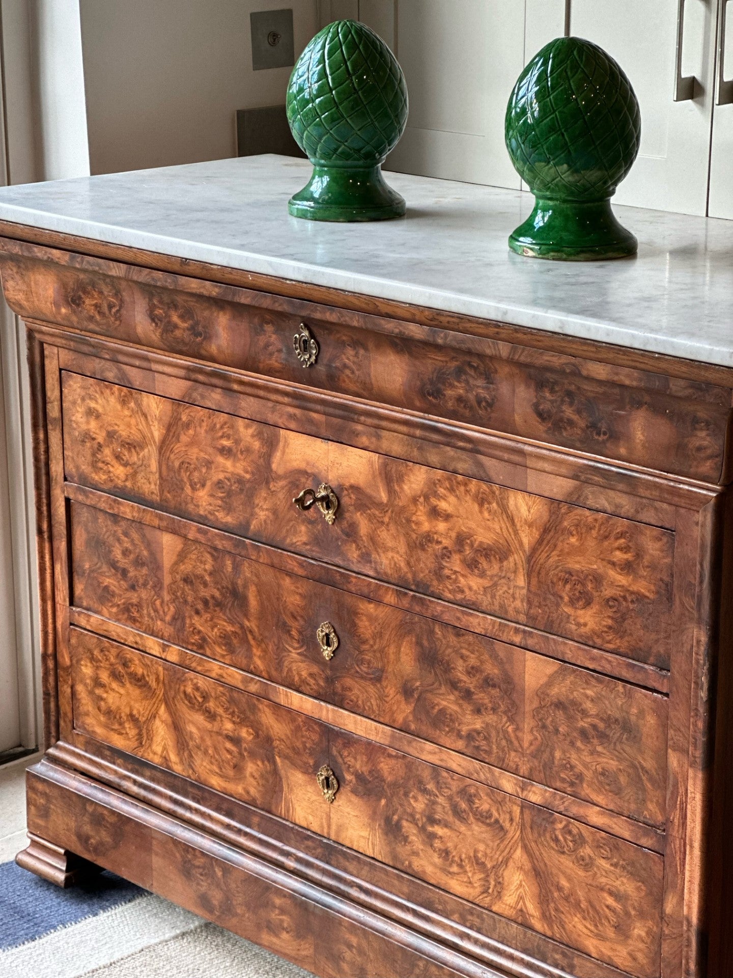 Large French Commode with White Marble top