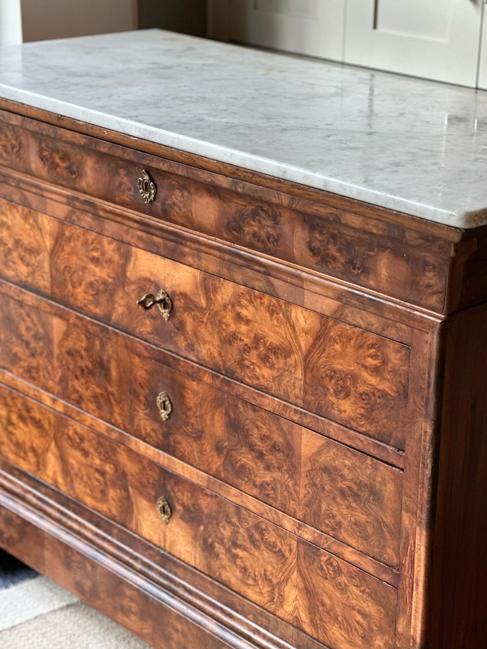 Large French Commode with White Marble top