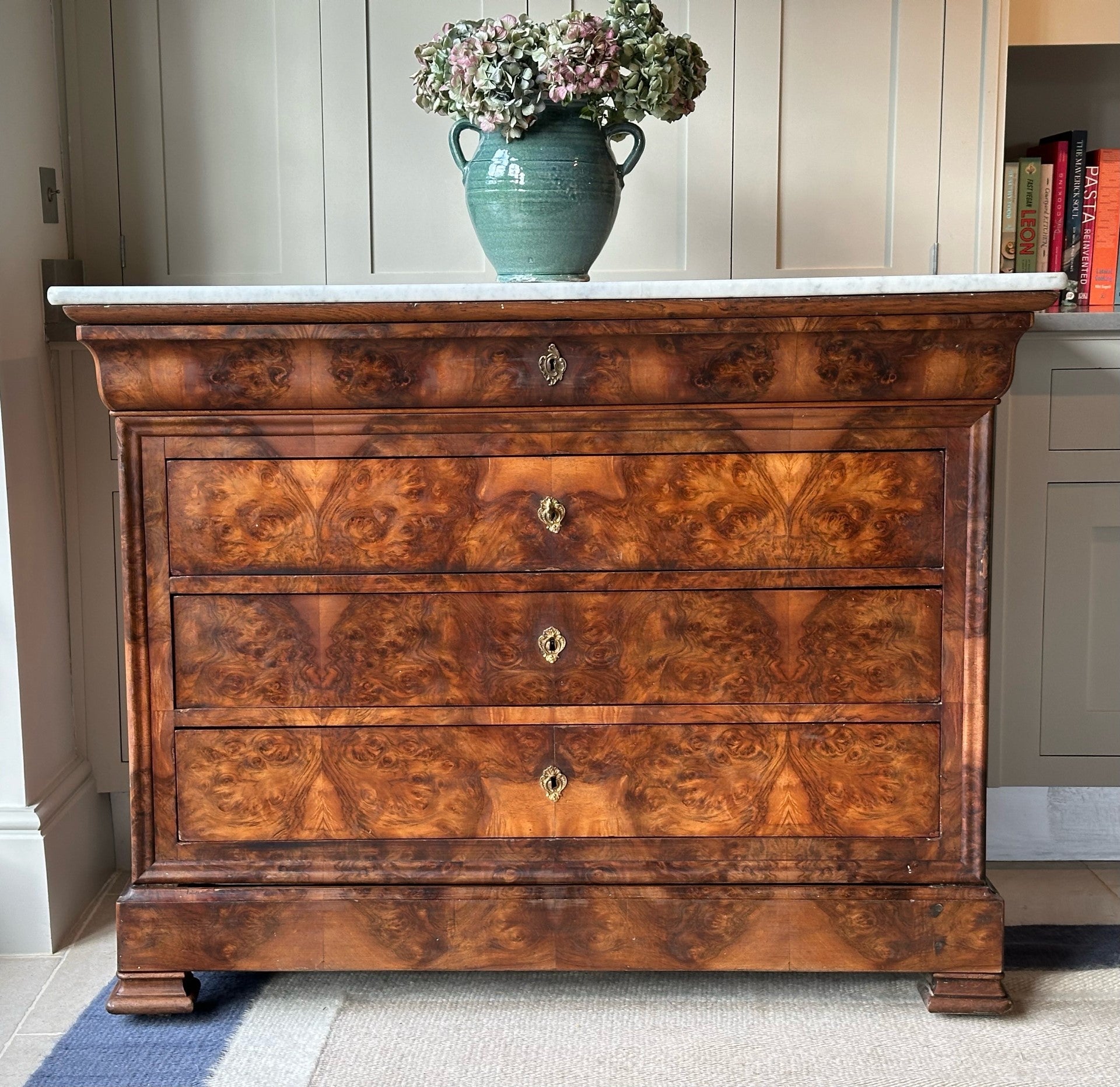 Large French Commode with White Marble top