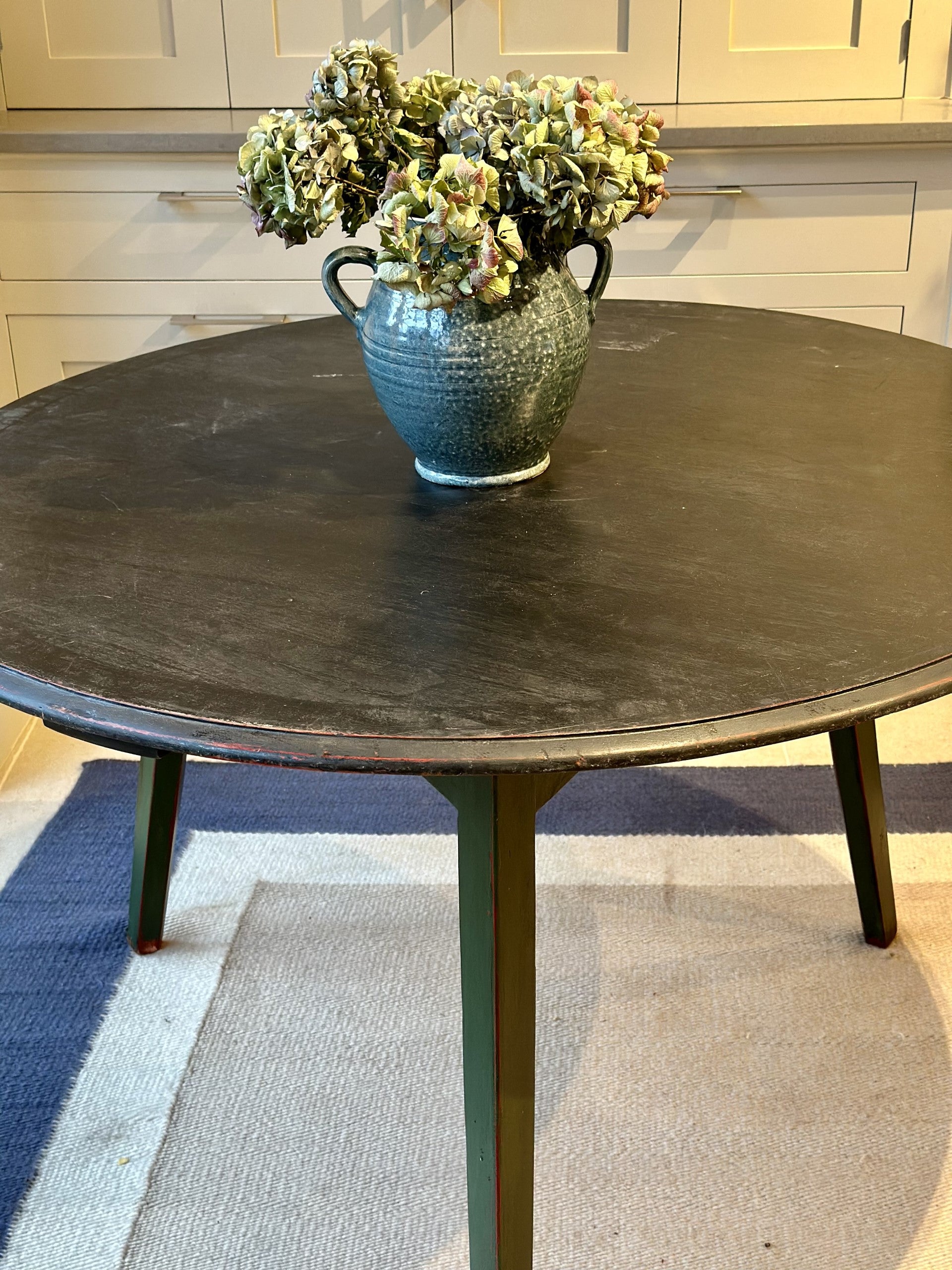 Medium Pine Cricket Centre Table with Black Top and Green Base