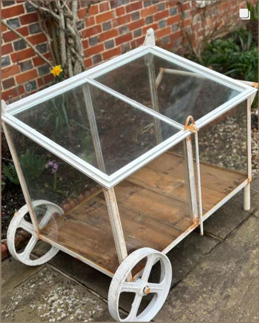 Small Vintage Crittall Glass Cold Frame on Wheels