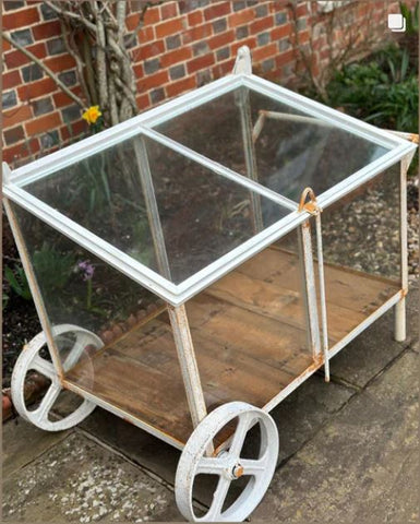 Reserved - Small Vintage Crittall Glass Coldframe on Wheels