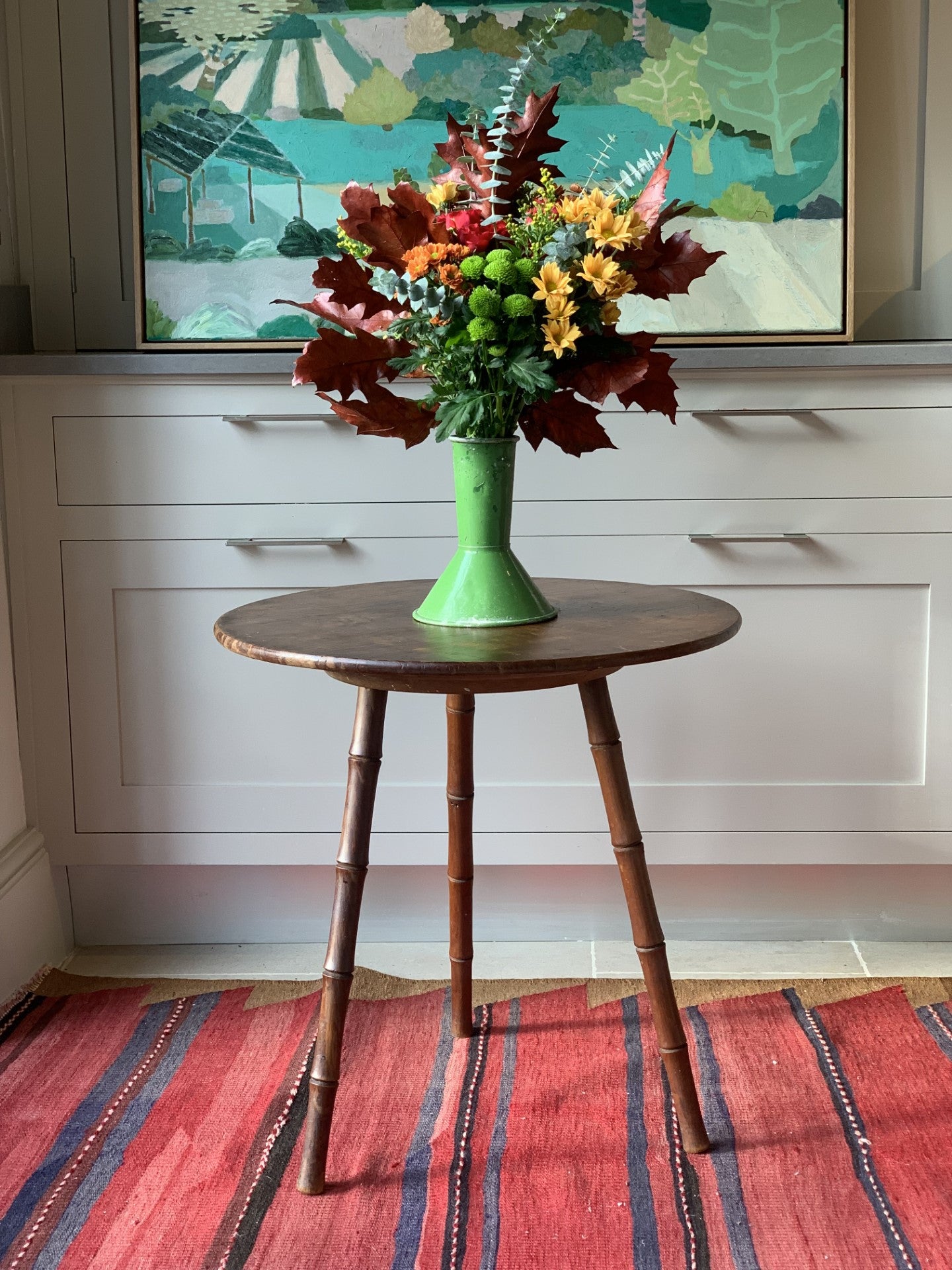 Elm side table with faux bamboo legs