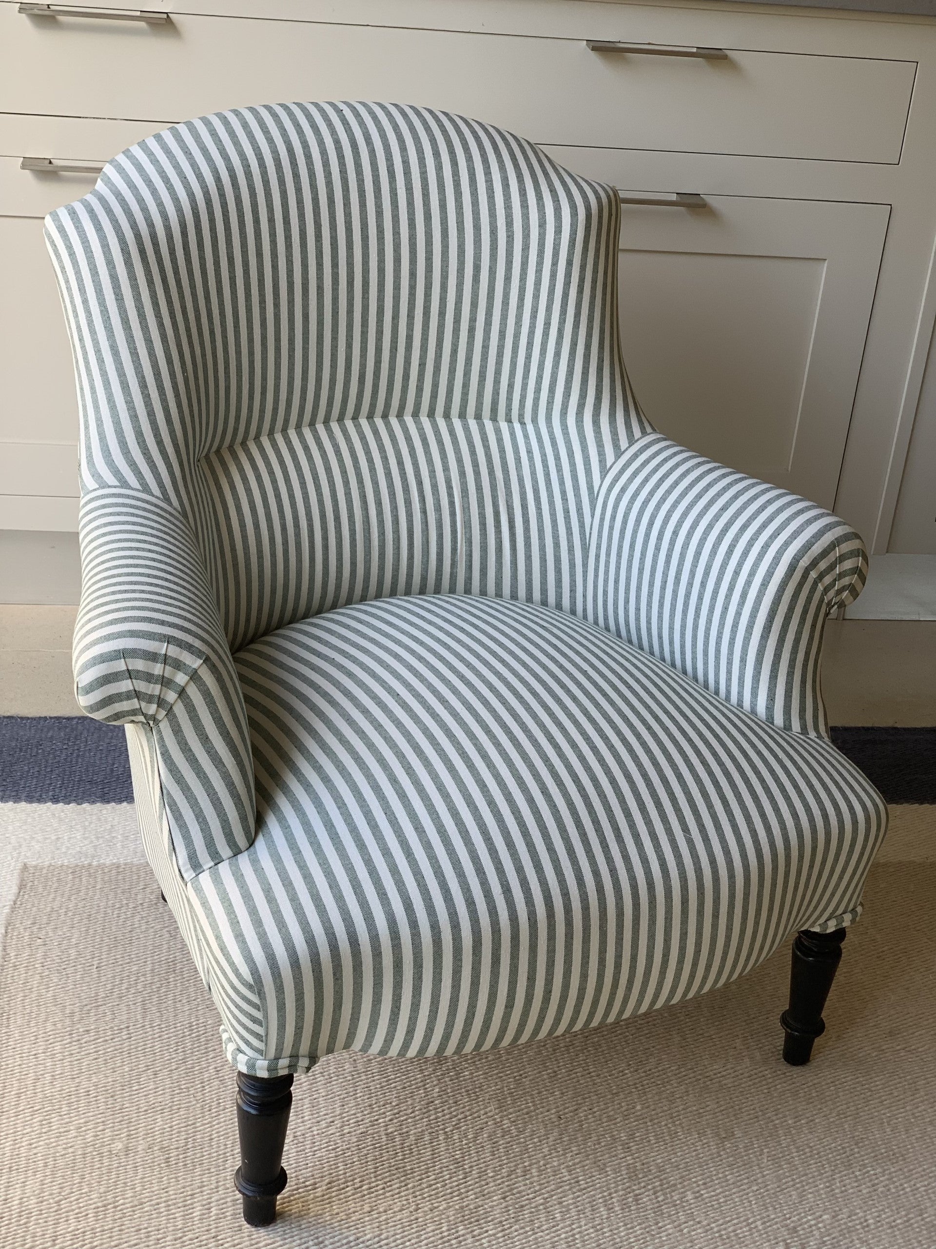 Pair of Crapaud Chairs in Green and White Stripe