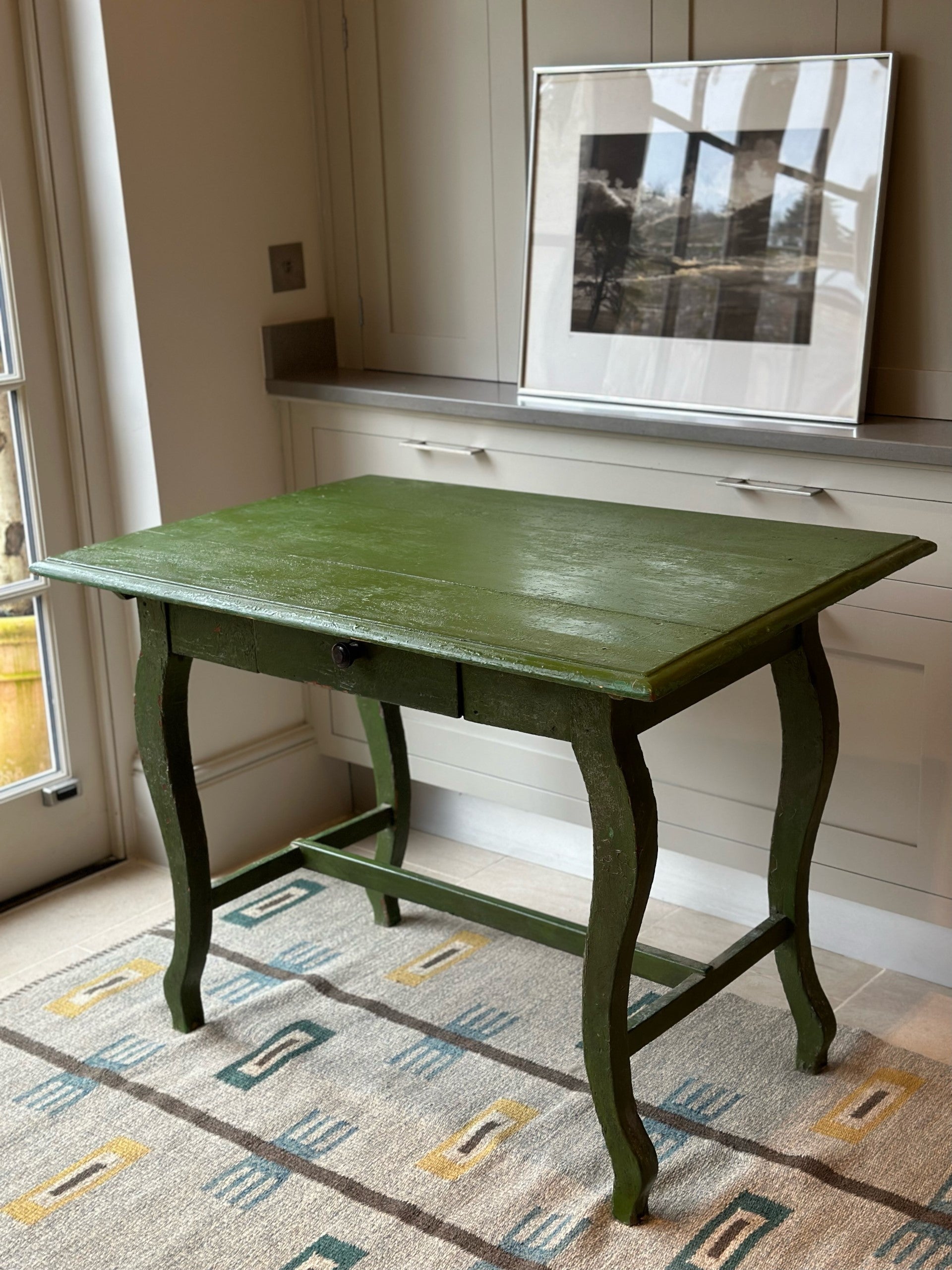 Rustic Hungarian Painted Side Table in Vivid Green