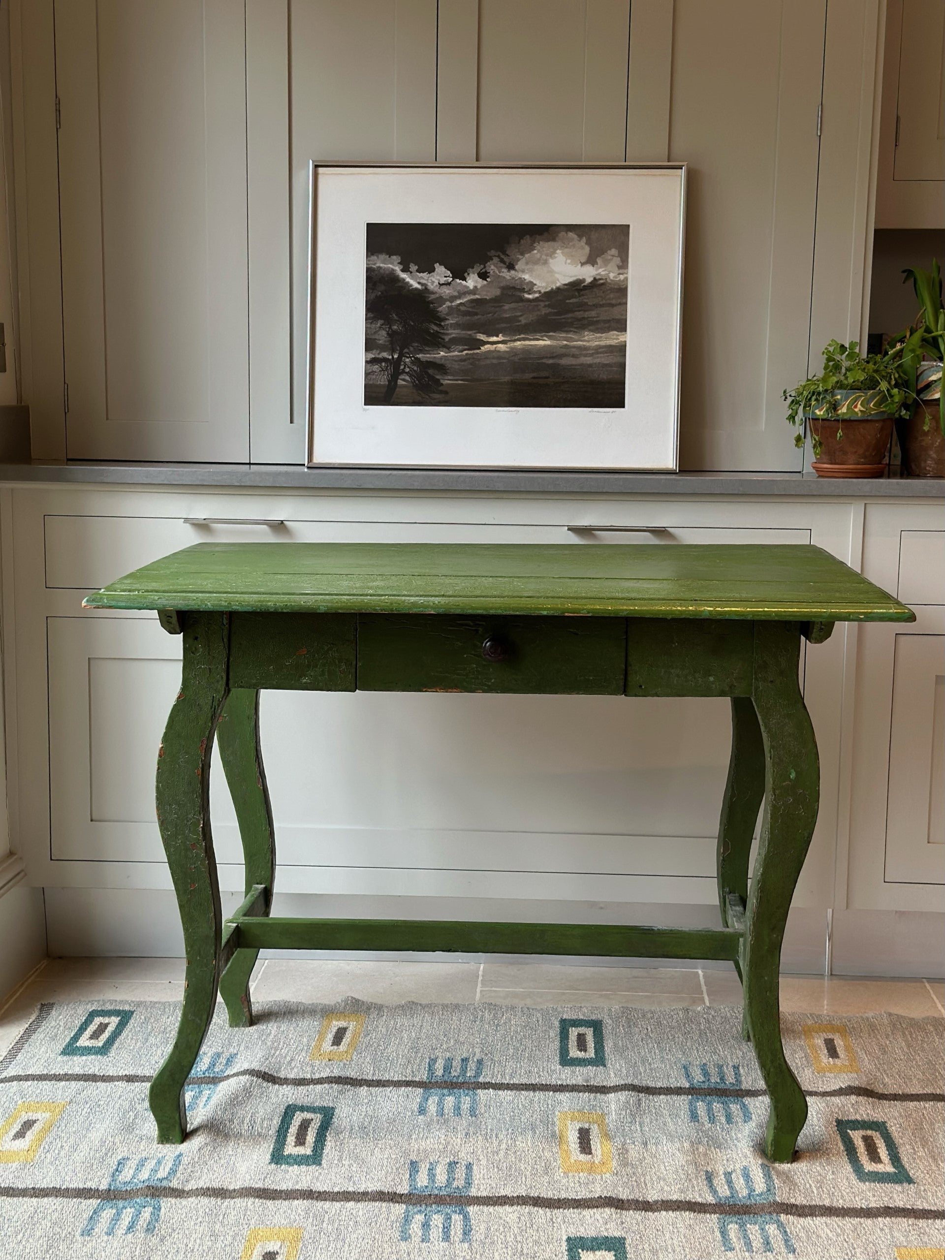 Rustic Hungarian Painted Side Table in Vivid Green