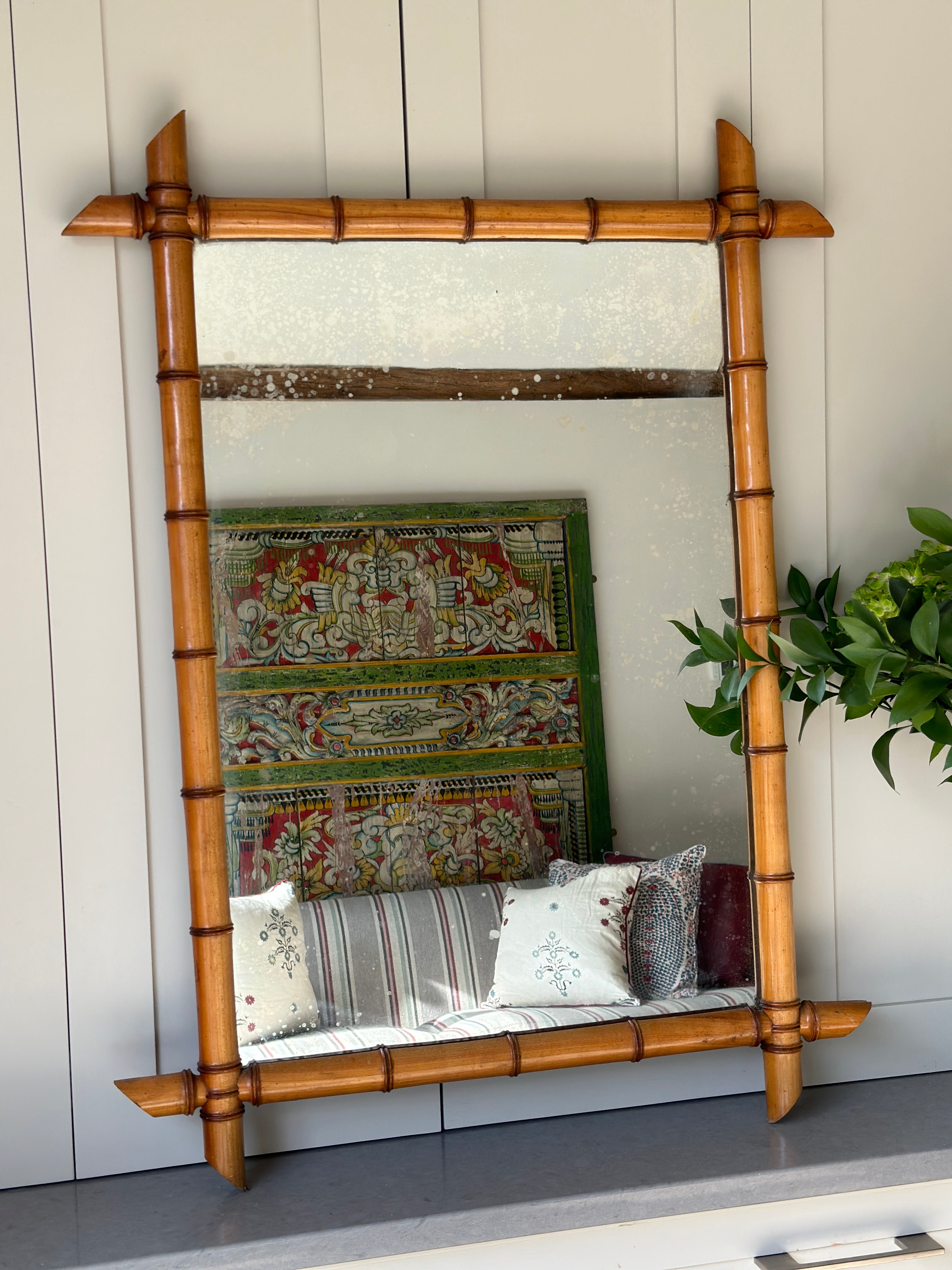 Extra Large Fruitwood Faux Bamboo Mirror