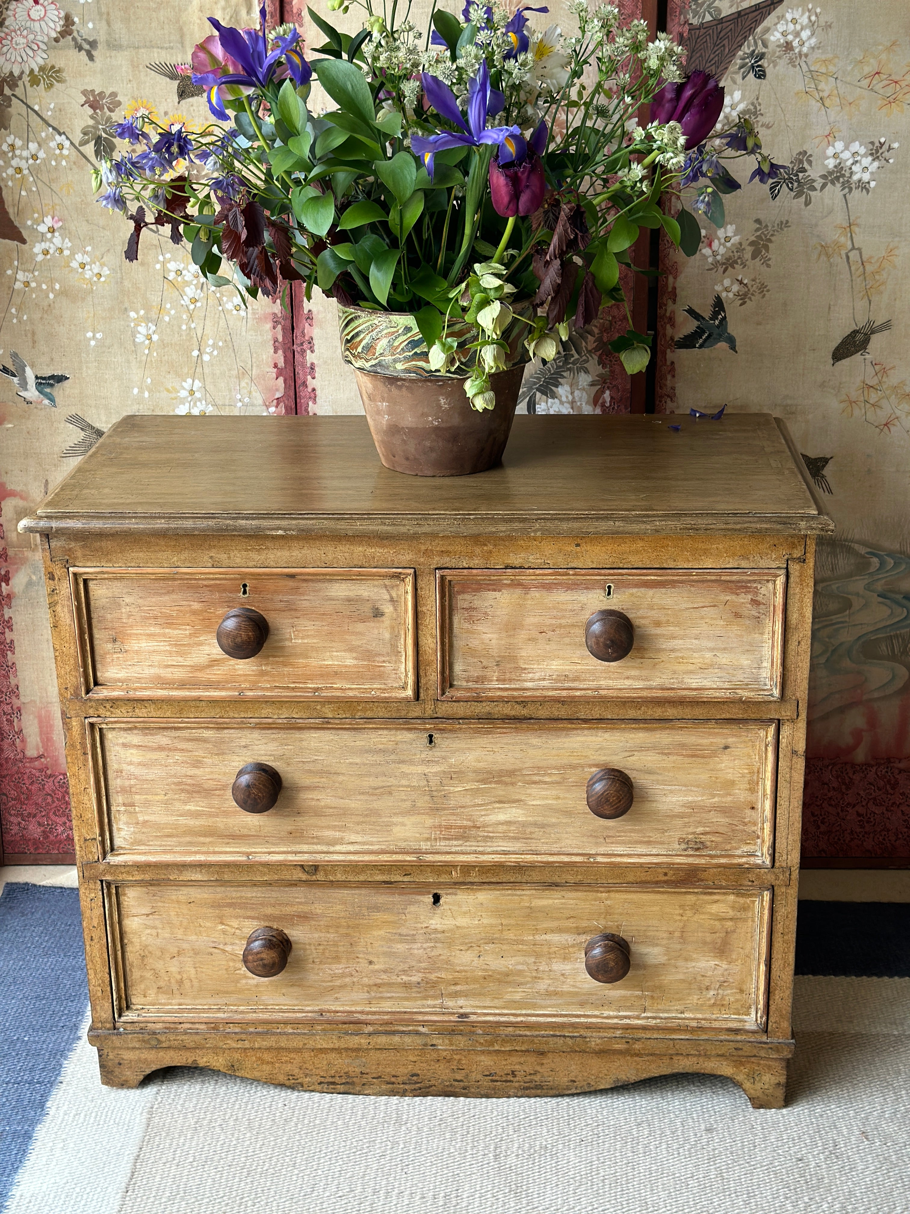 Charming Ochre Glazed Small Pine chest of drawers