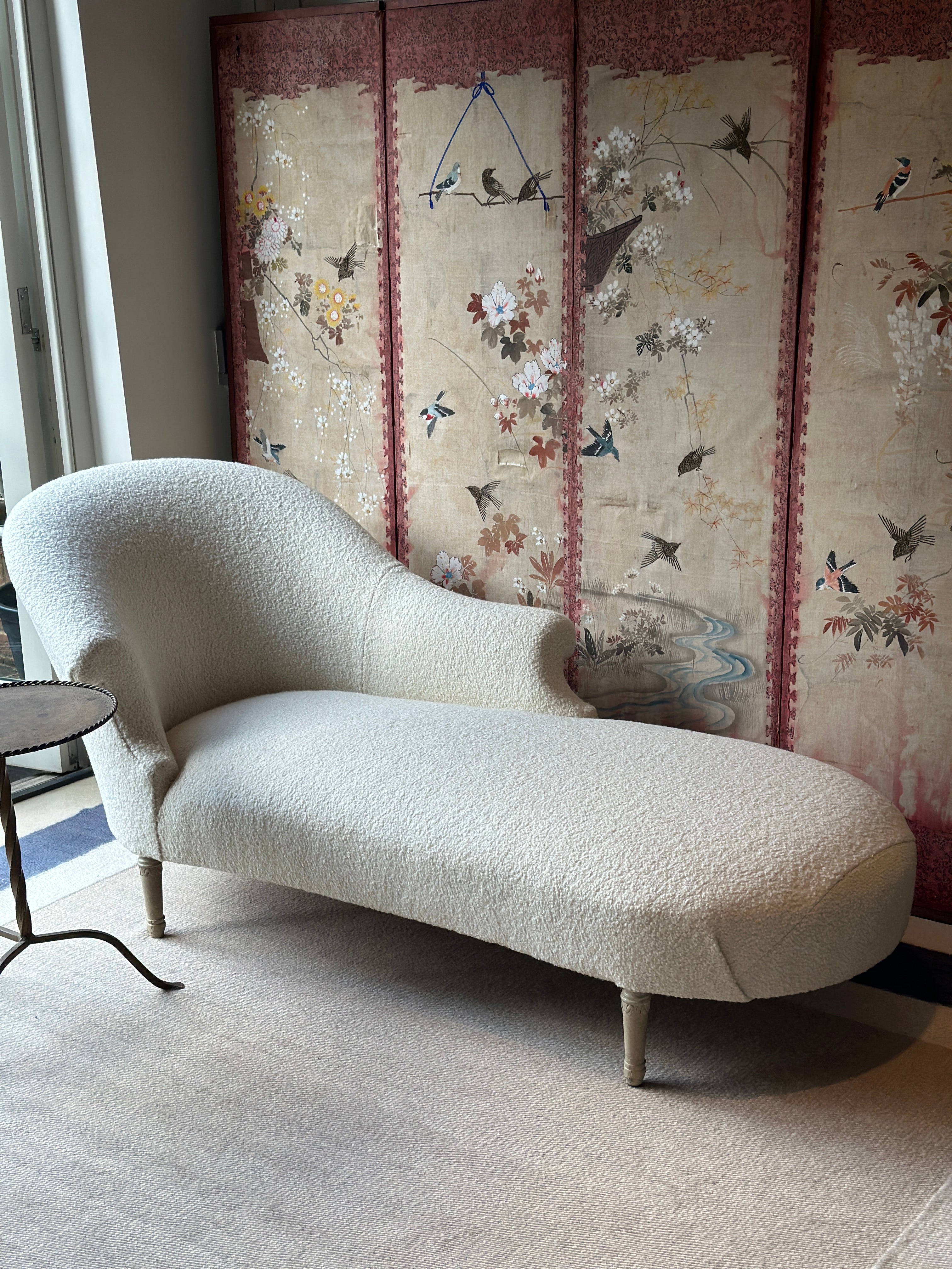 SALE * Late C19th Chaise Longue innRose Uniacke Wool Boucle