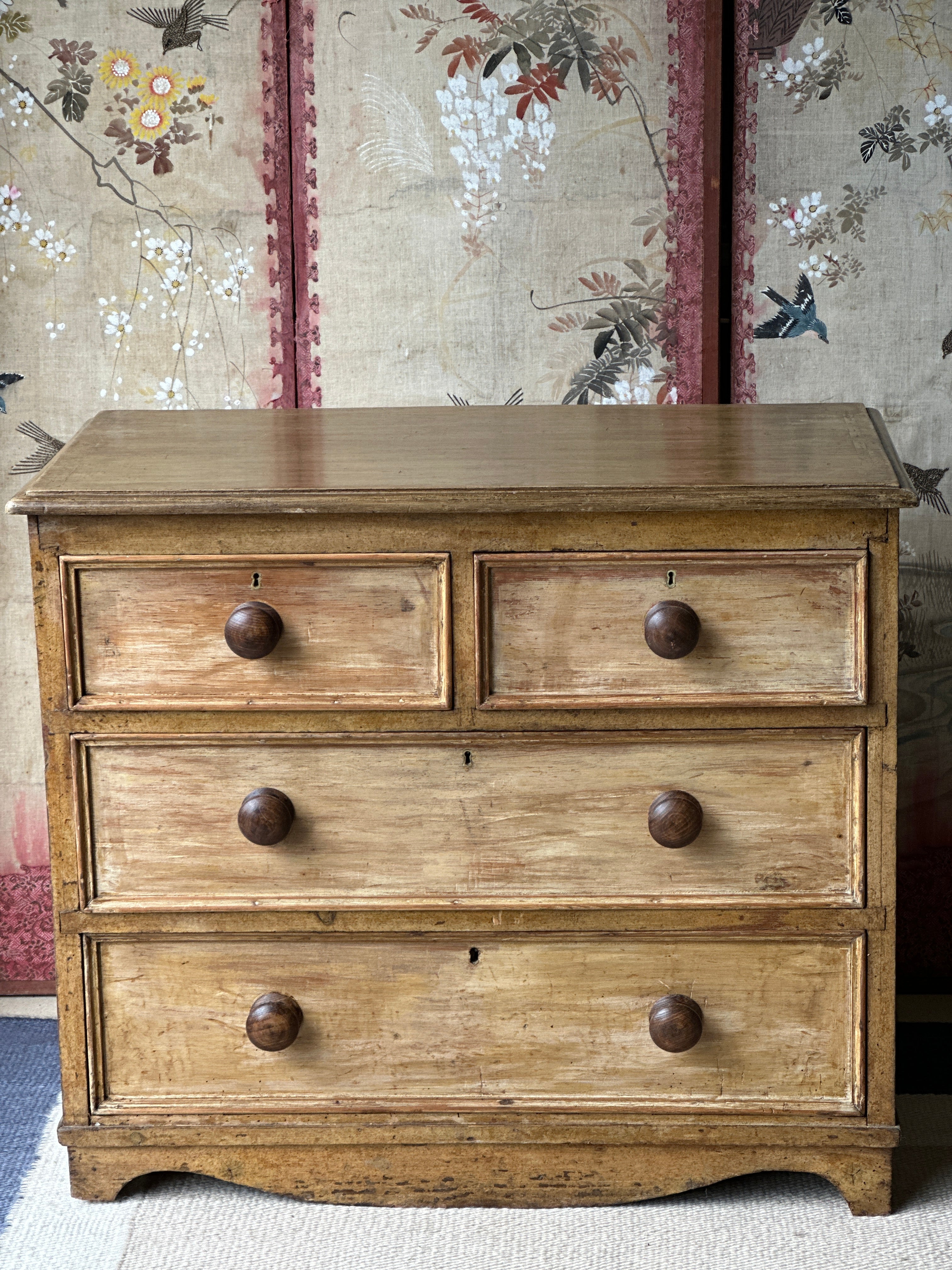 Charming Ochre Glazed Small Pine chest of drawers