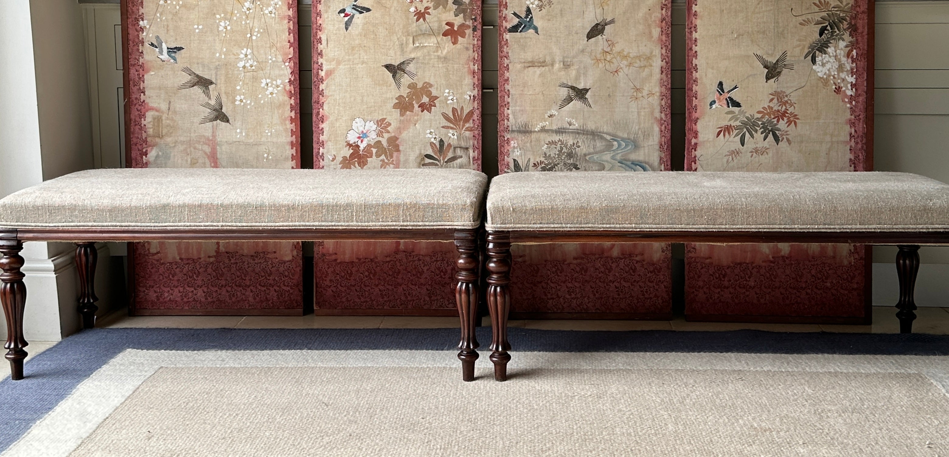 Pair of Large Upholstered Hall Bench’s