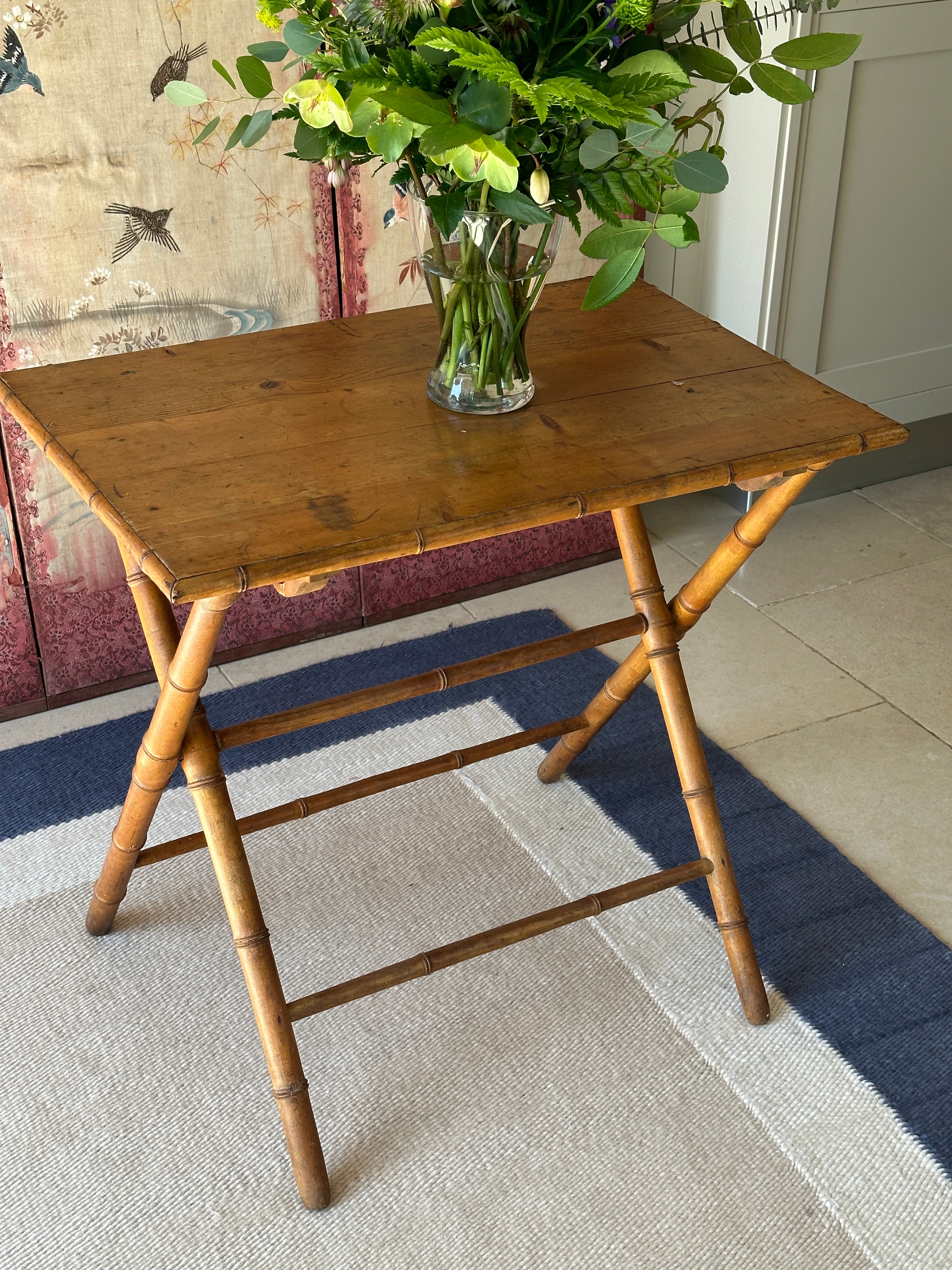 Lovely Folding Campaign Table with Simulated Bamboo Legs