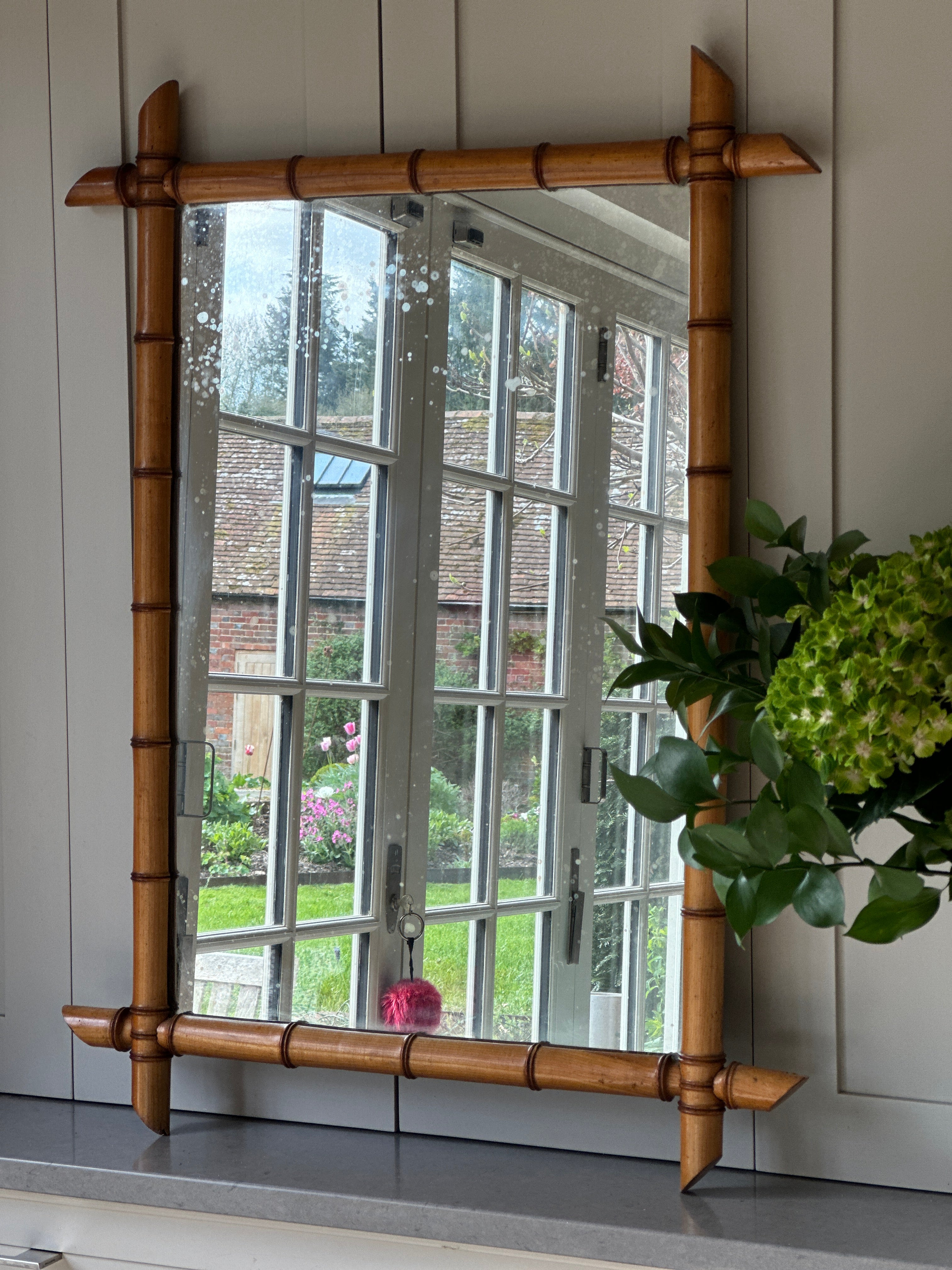 Extra Large Fruitwood Faux Bamboo Mirror