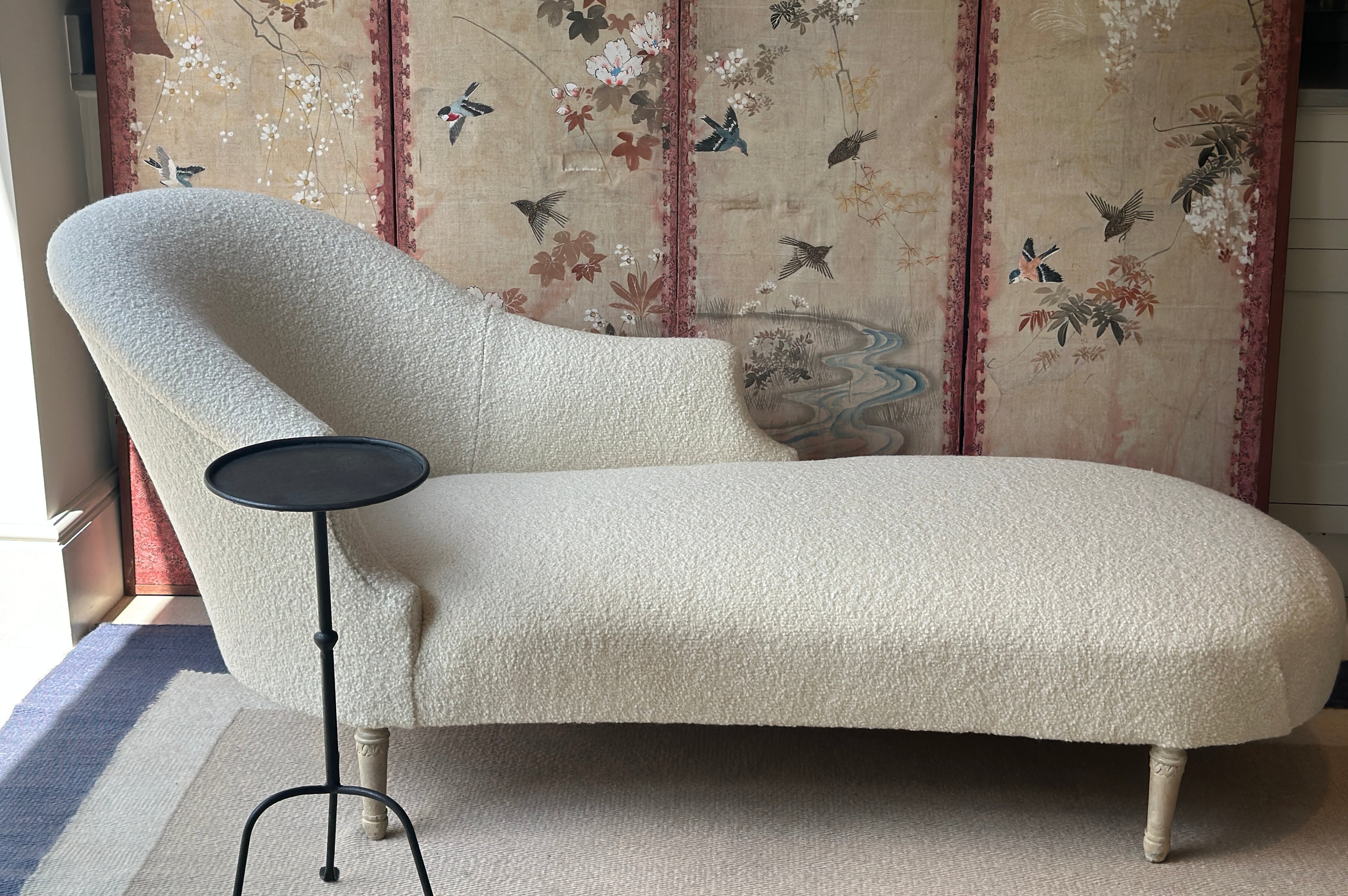 SALE * Late C19th Chaise Longue innRose Uniacke Wool Boucle