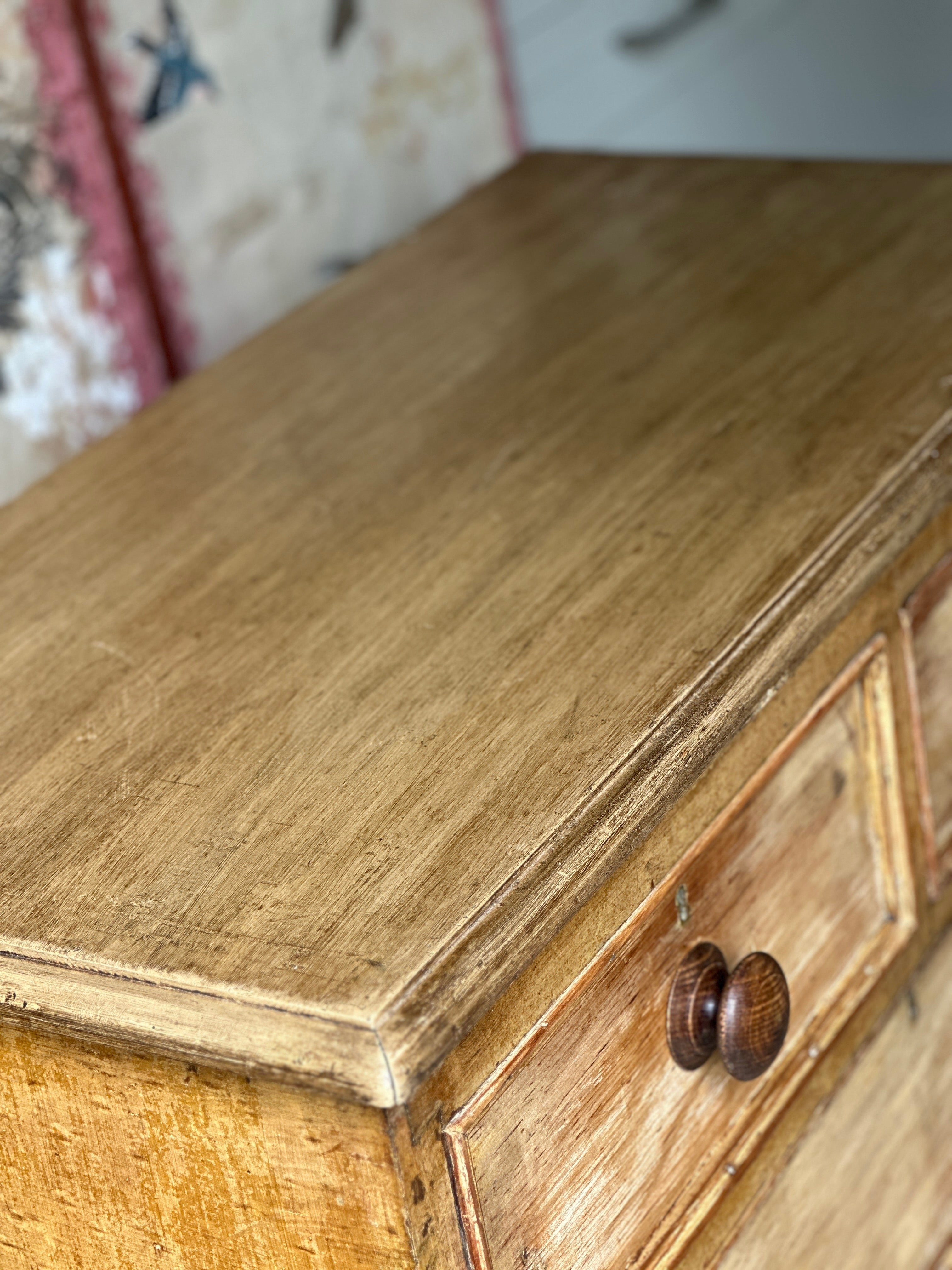 Charming Ochre Glazed Small Pine chest of drawers