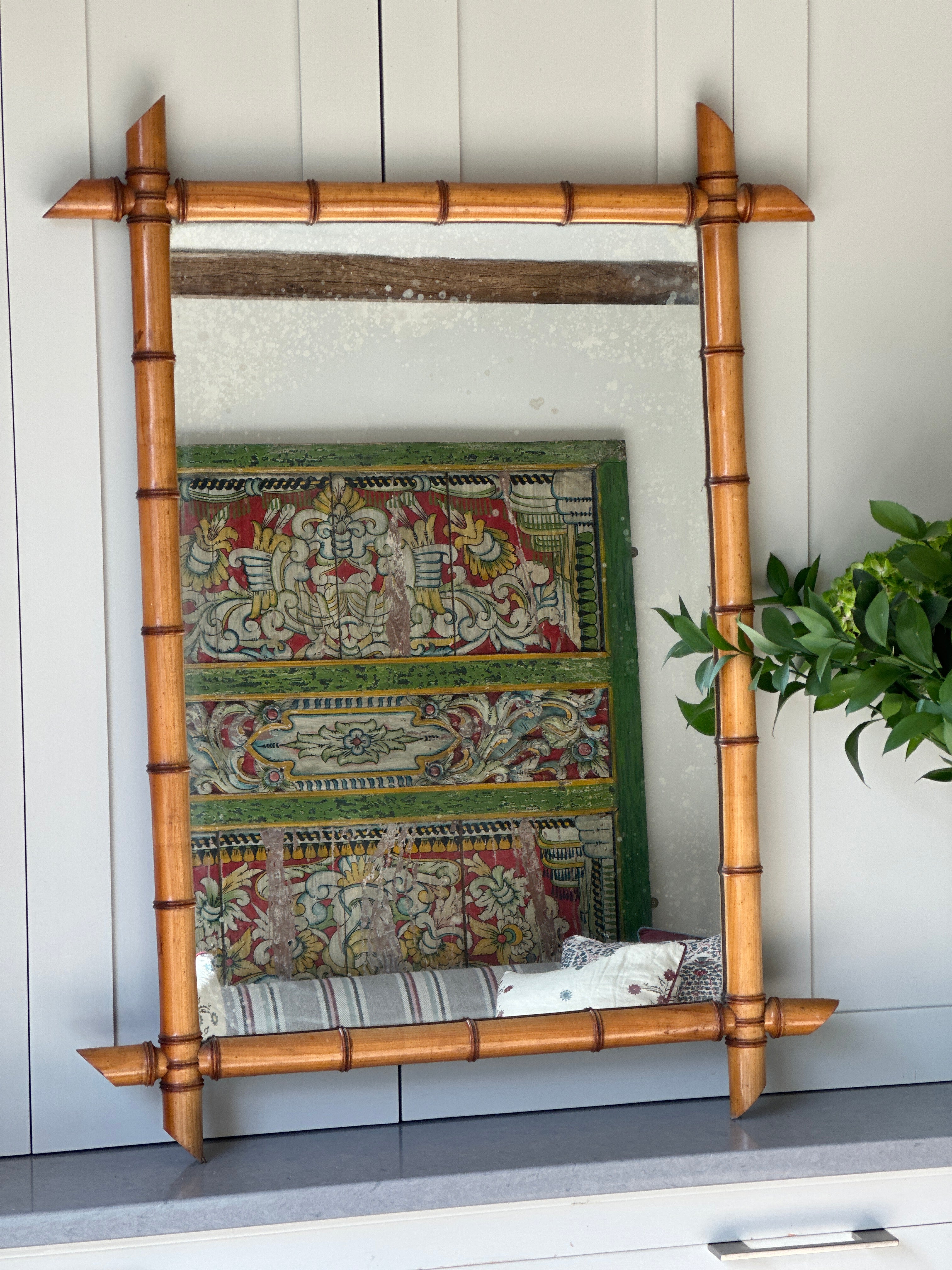 Extra Large Fruitwood Faux Bamboo Mirror